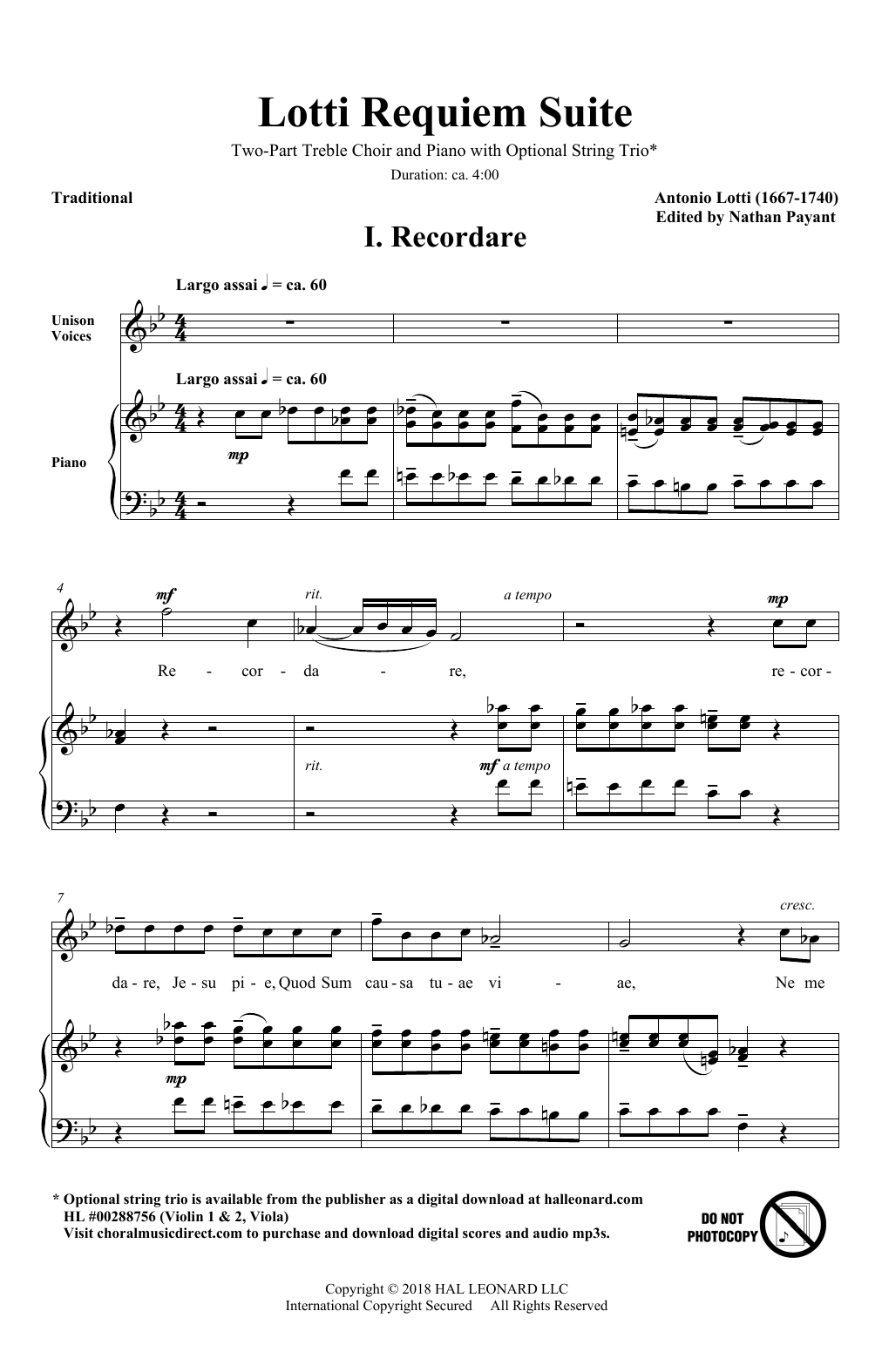 Lotti Requiem Suite (arr. Natahn Payant) (2-Part Choir) von Antonio Lotti