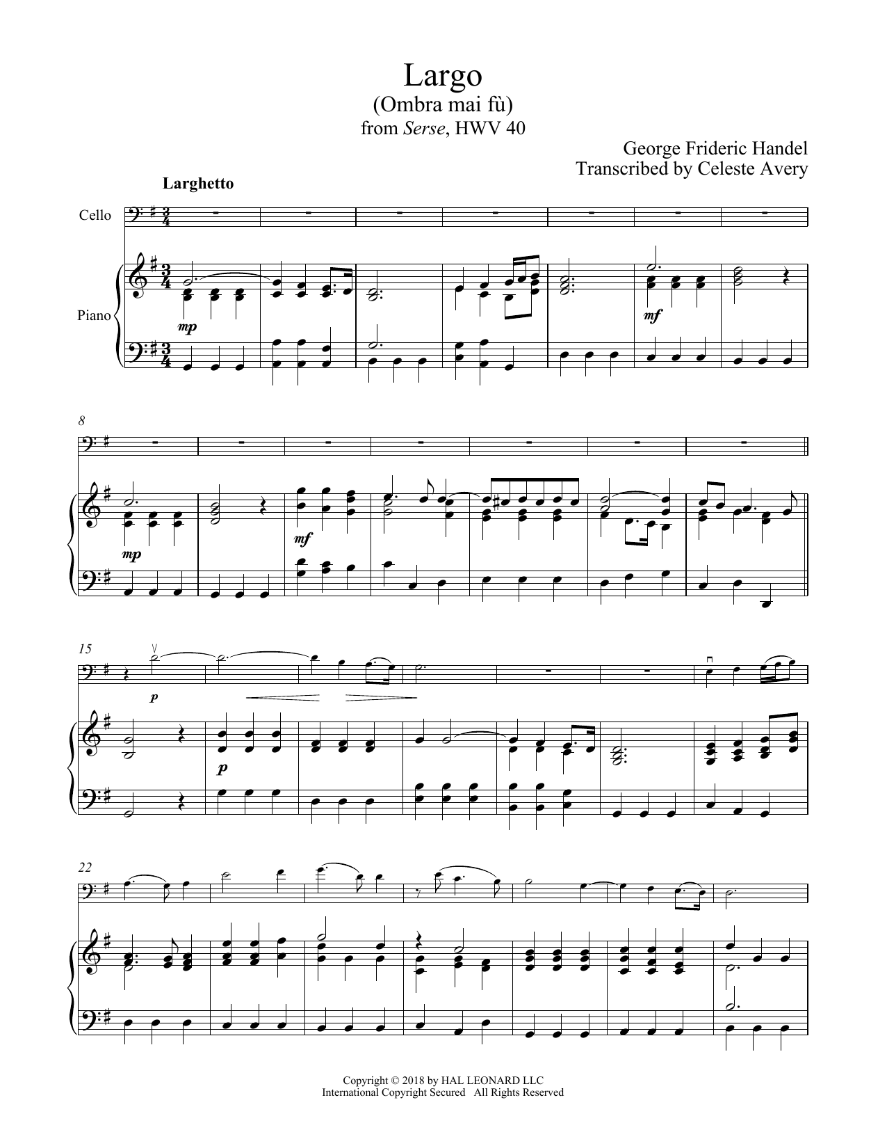 Ombra Mai Fu (Cello and Piano) von George Frideric Handel