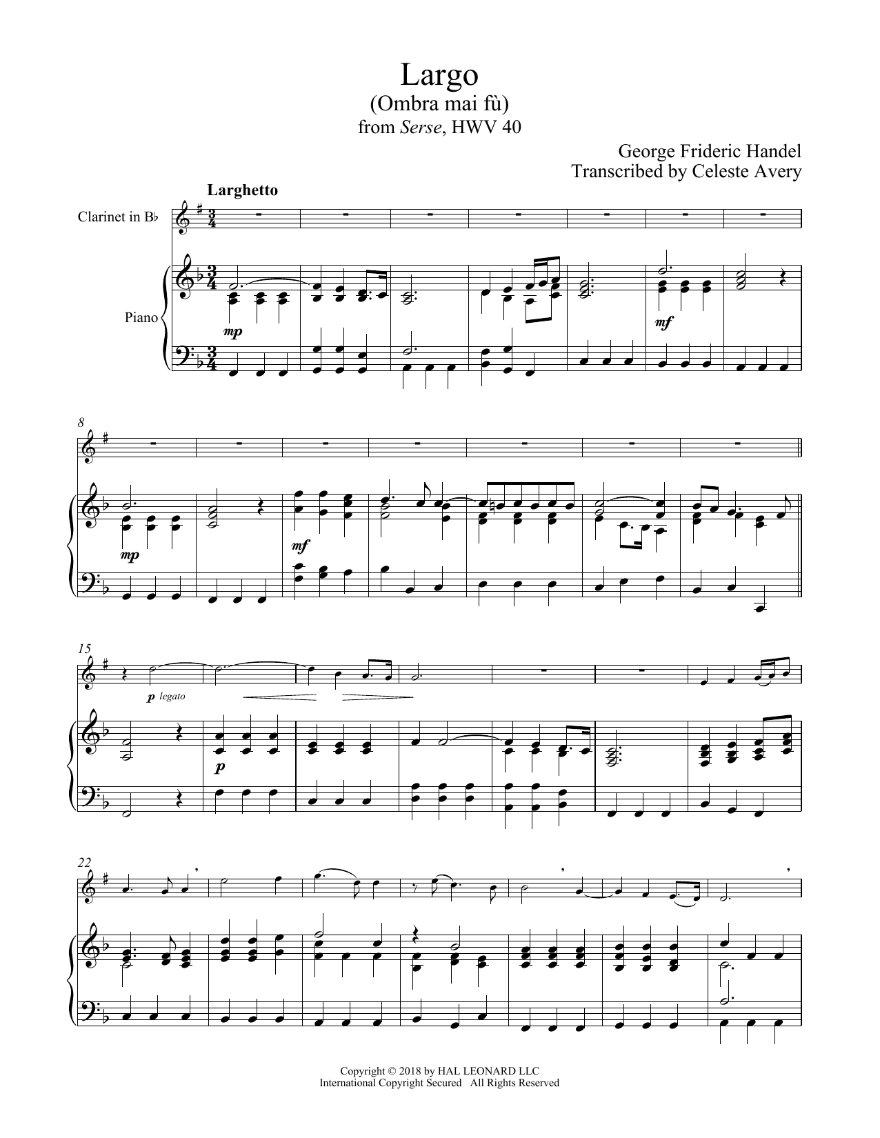Ombra Mai Fu (Clarinet and Piano) von George Frideric Handel