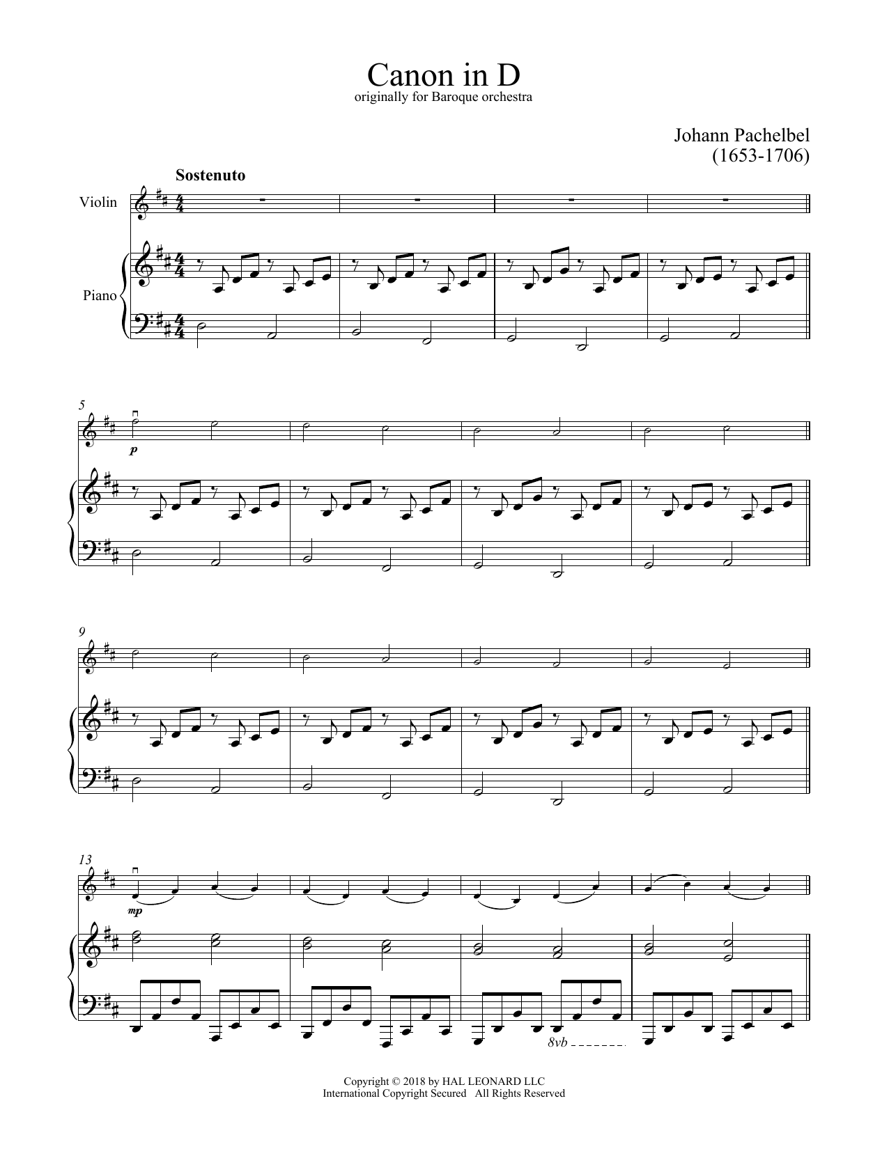 Canon In D (Violin and Piano) von Johann Pachelbel