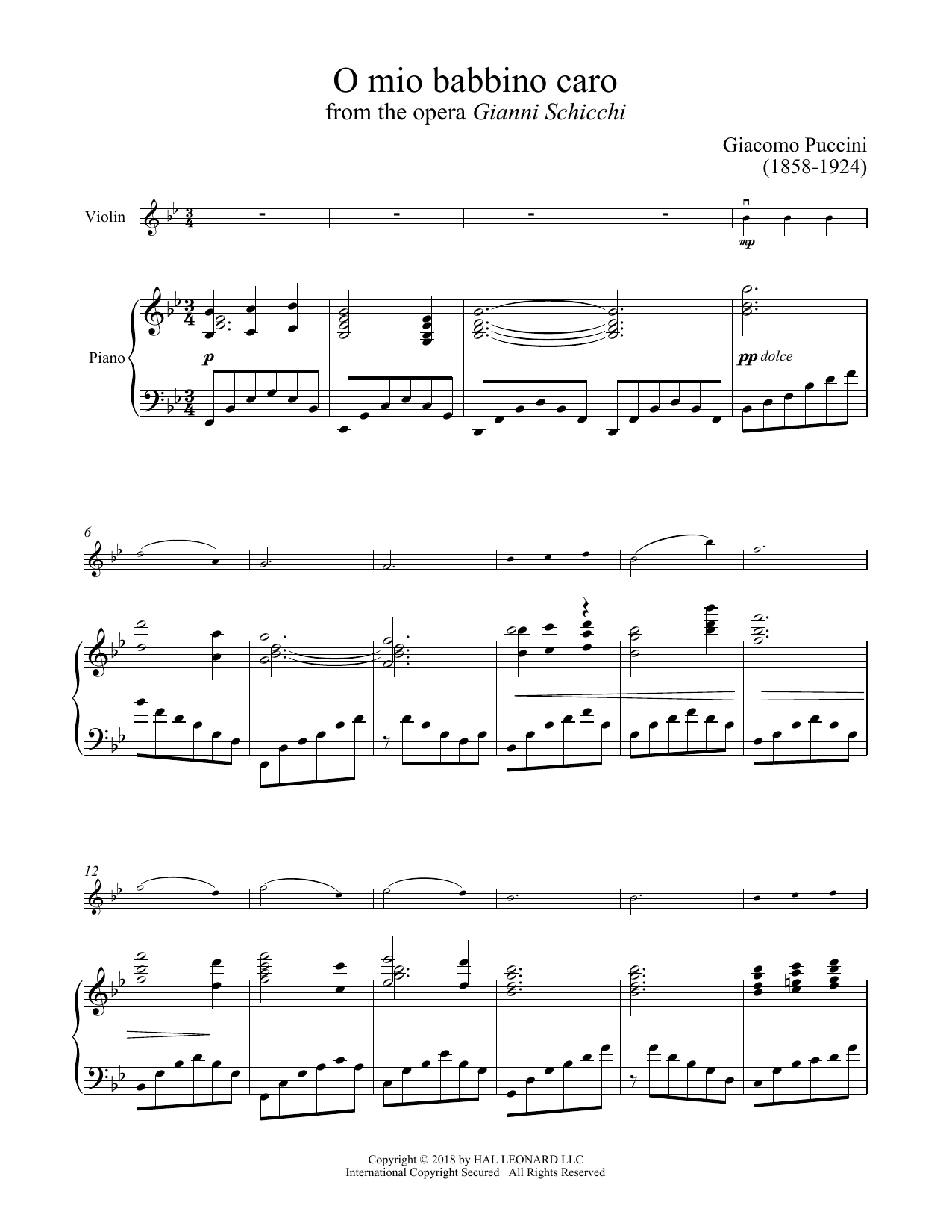 O Mio Babbino Caro (Violin and Piano) von Giacomo Puccini