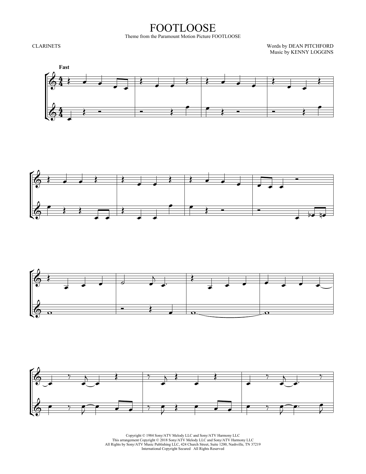 Footloose (Clarinet Duet) von Kenny Loggins
