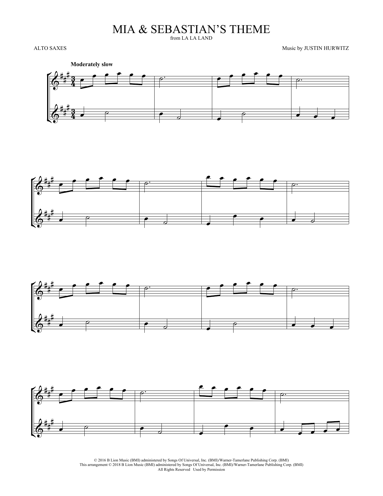 Mia & Sebastian's Theme (from La La Land) (Alto Sax Duet) von Justin Hurwitz