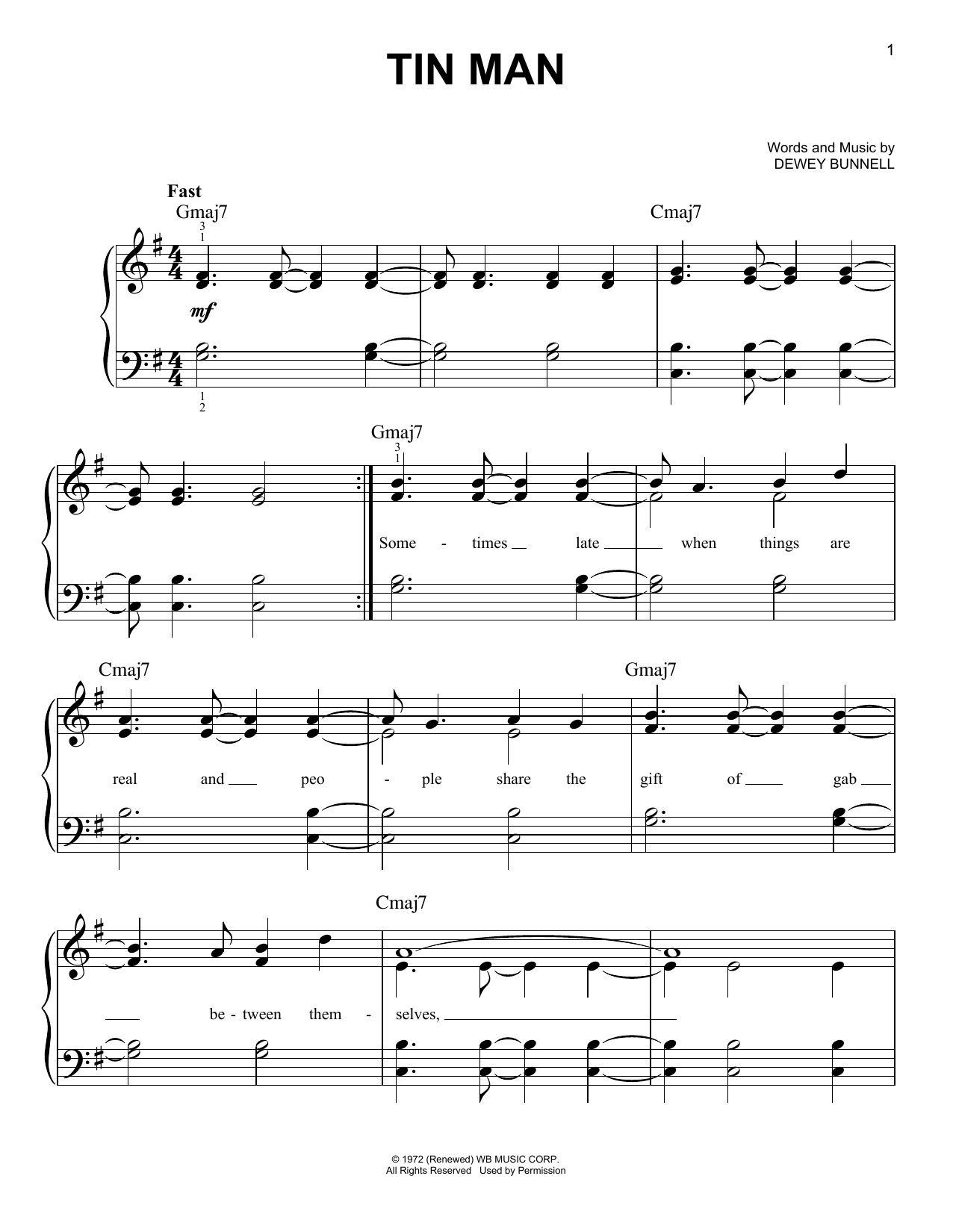 Tin Man (Easy Piano) von America