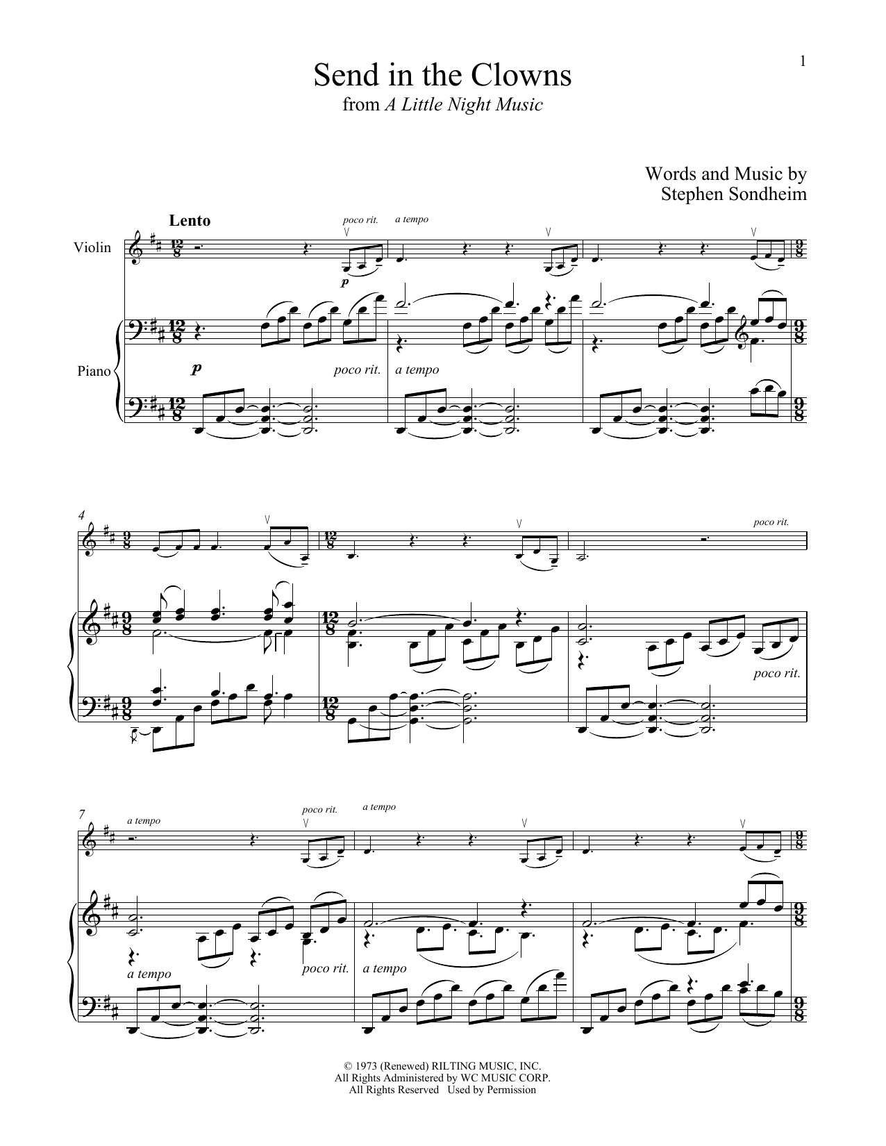 Send In The Clowns (from A Little Night Music) (Violin and Piano) von Stephen Sondheim