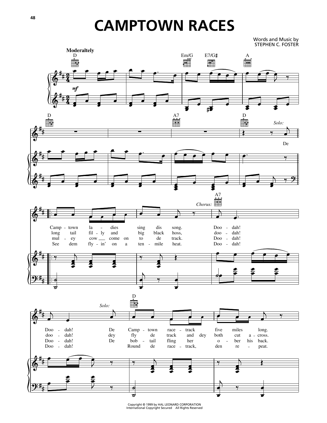 Camptown Races (Piano, Vocal & Guitar Chords (Right-Hand Melody)) von Stephen C. Foster