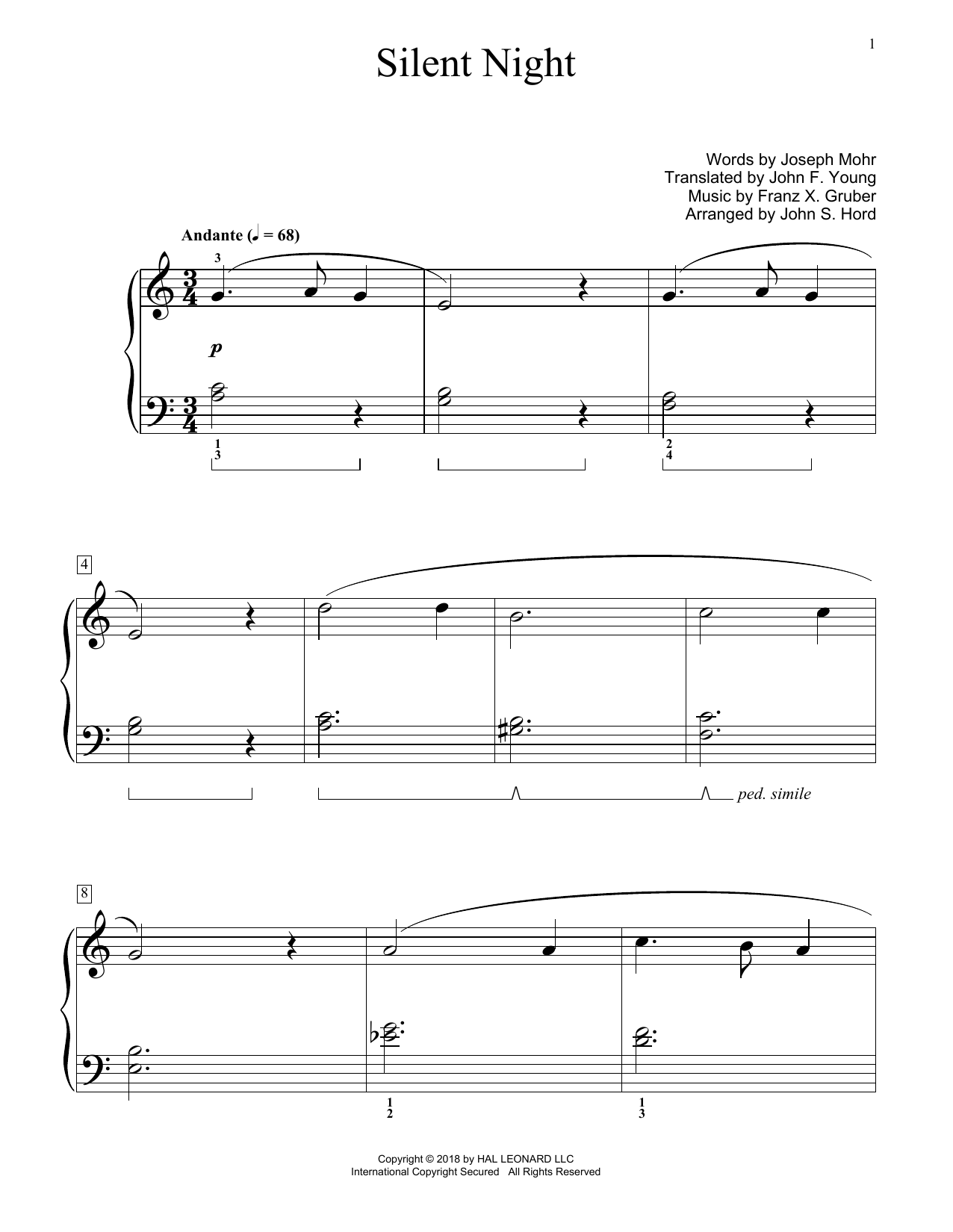 Silent Night (arr. John S. Hord) (Educational Piano) von Franz Gruber