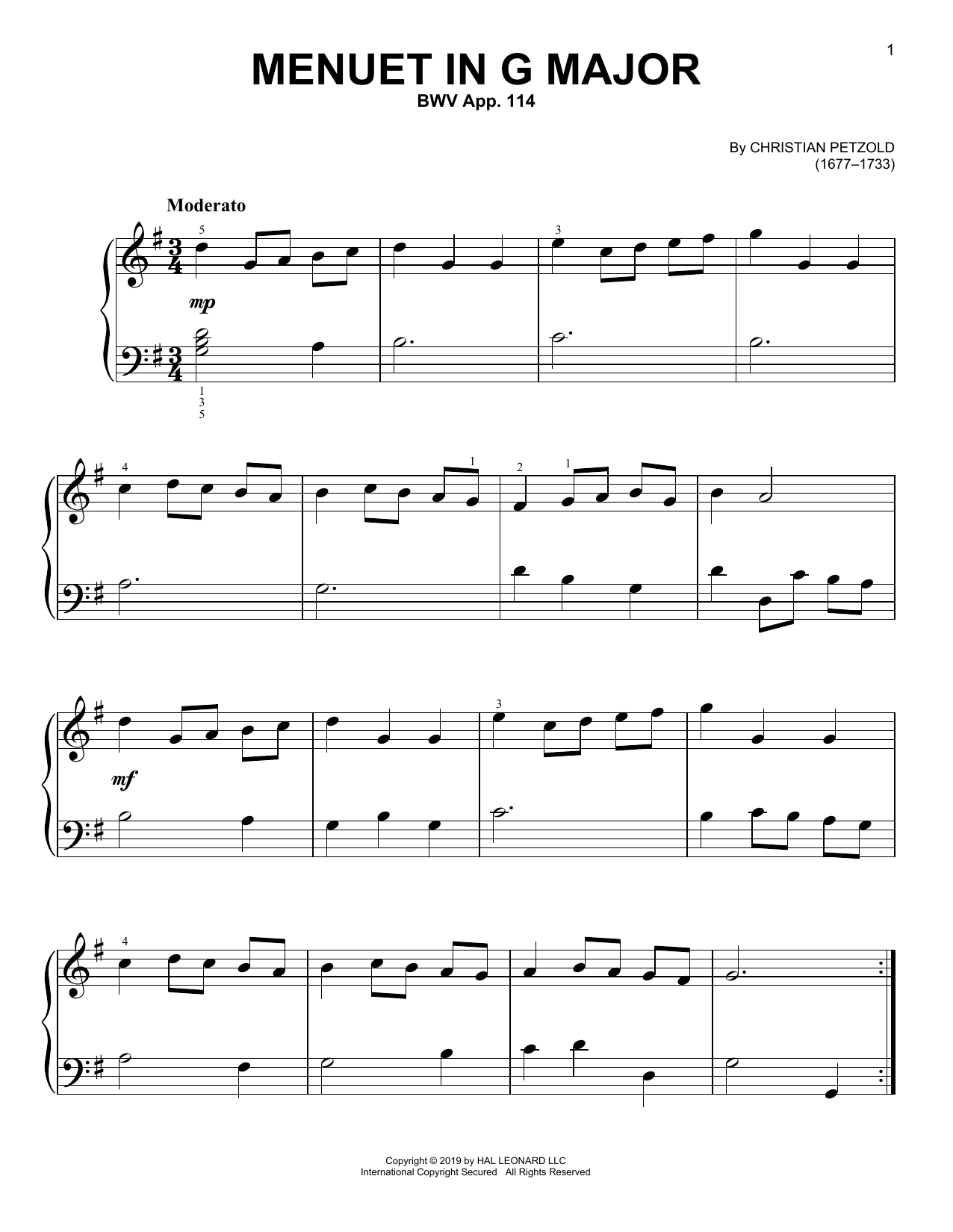 Menuet In G Major, BWV App. 114 (Easy Piano) von Christian Petzold