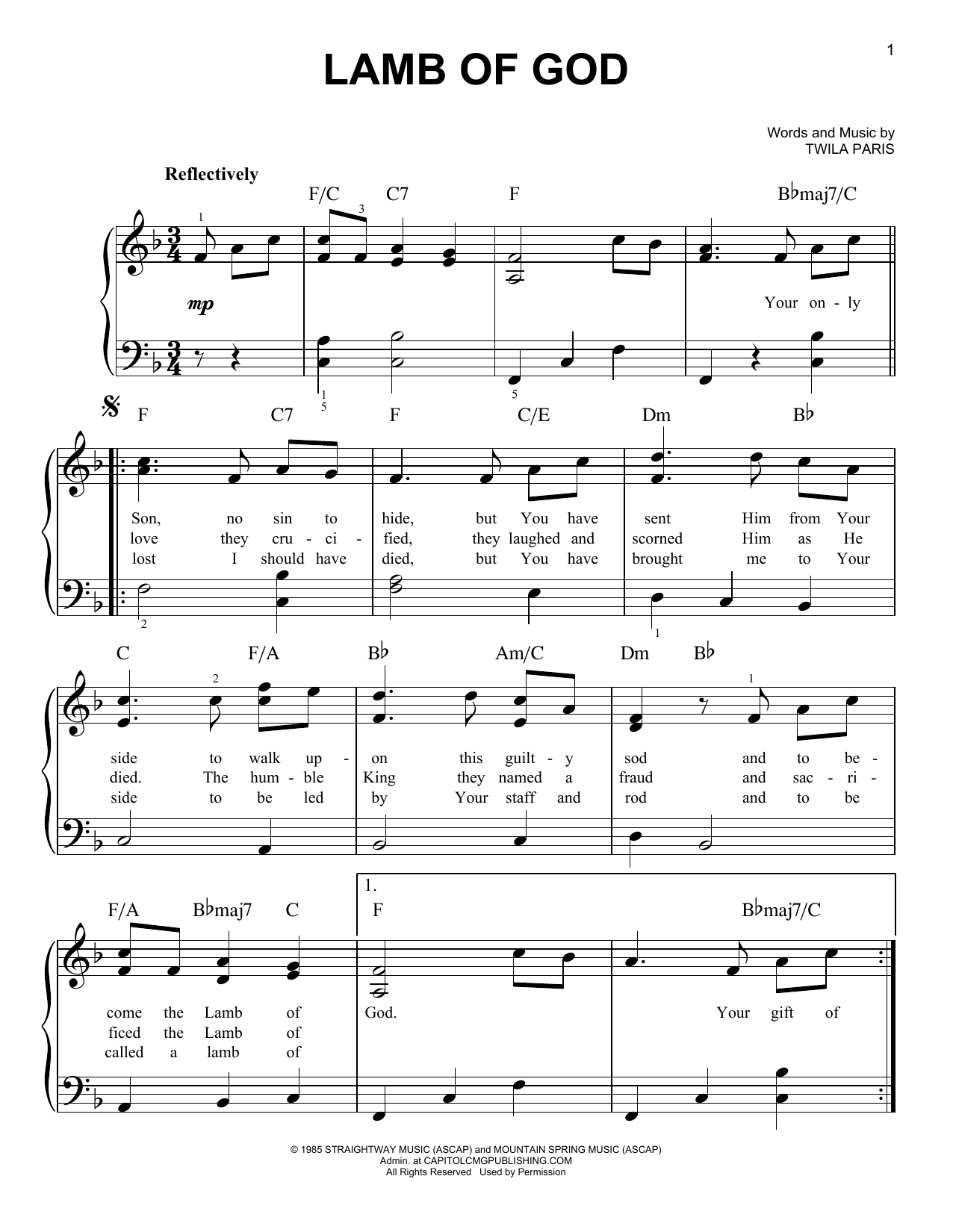 Lamb Of God (Very Easy Piano) von Twila Paris