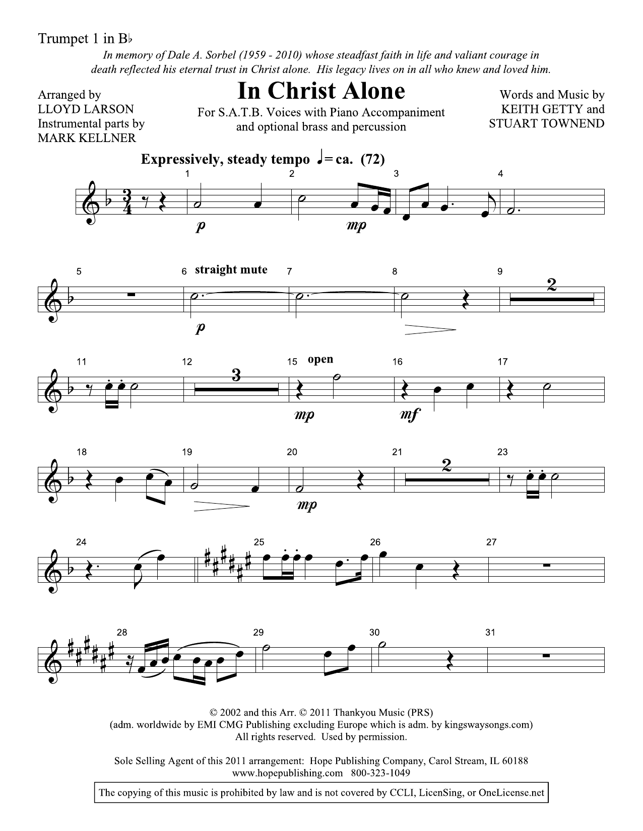 In Christ Alone - Bb Trumpet 1 (Choir Instrumental Pak) von Lloyd Larson