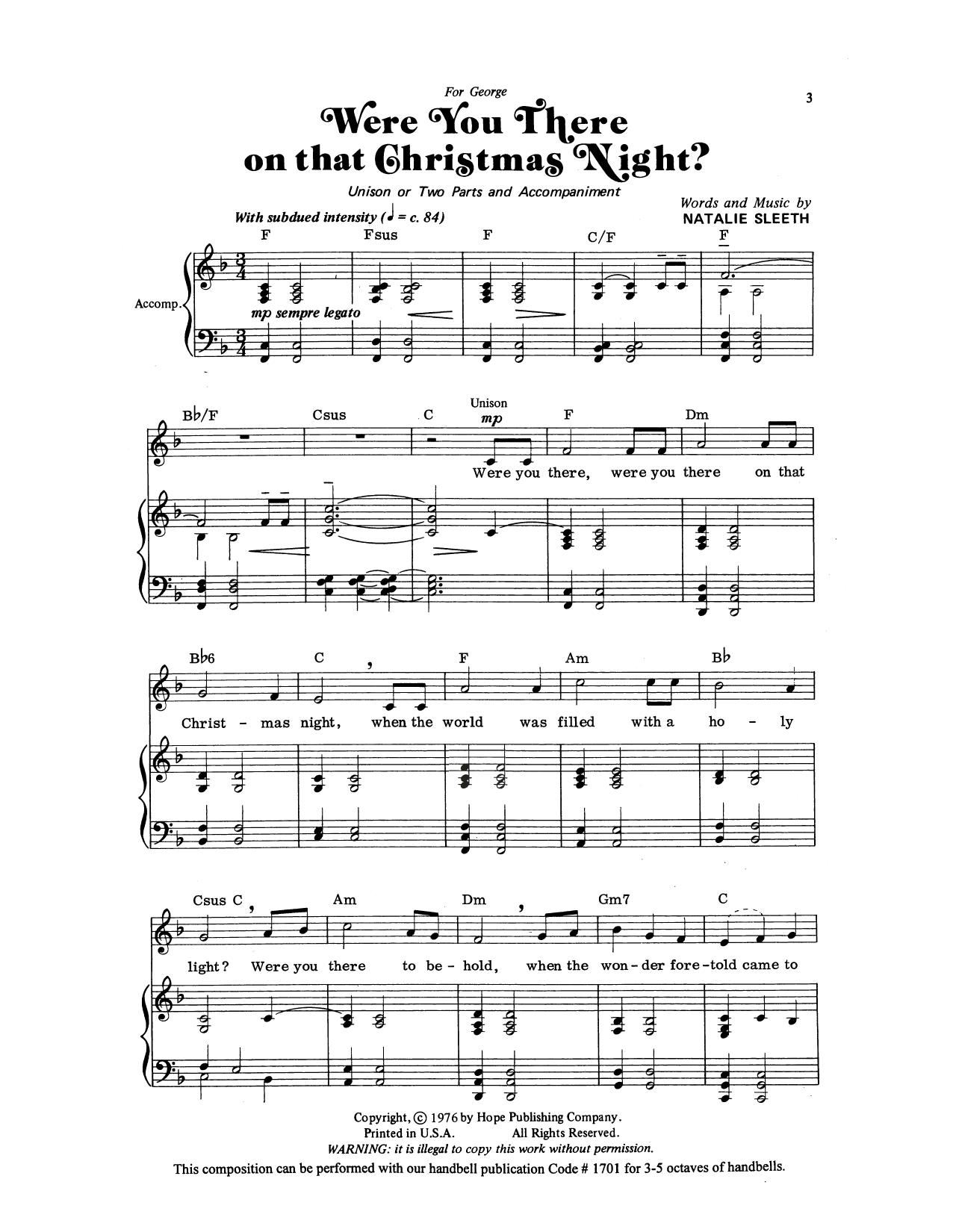 Were You There On That Christmas Night? (Unison Choir) von NATALIE SLEETH