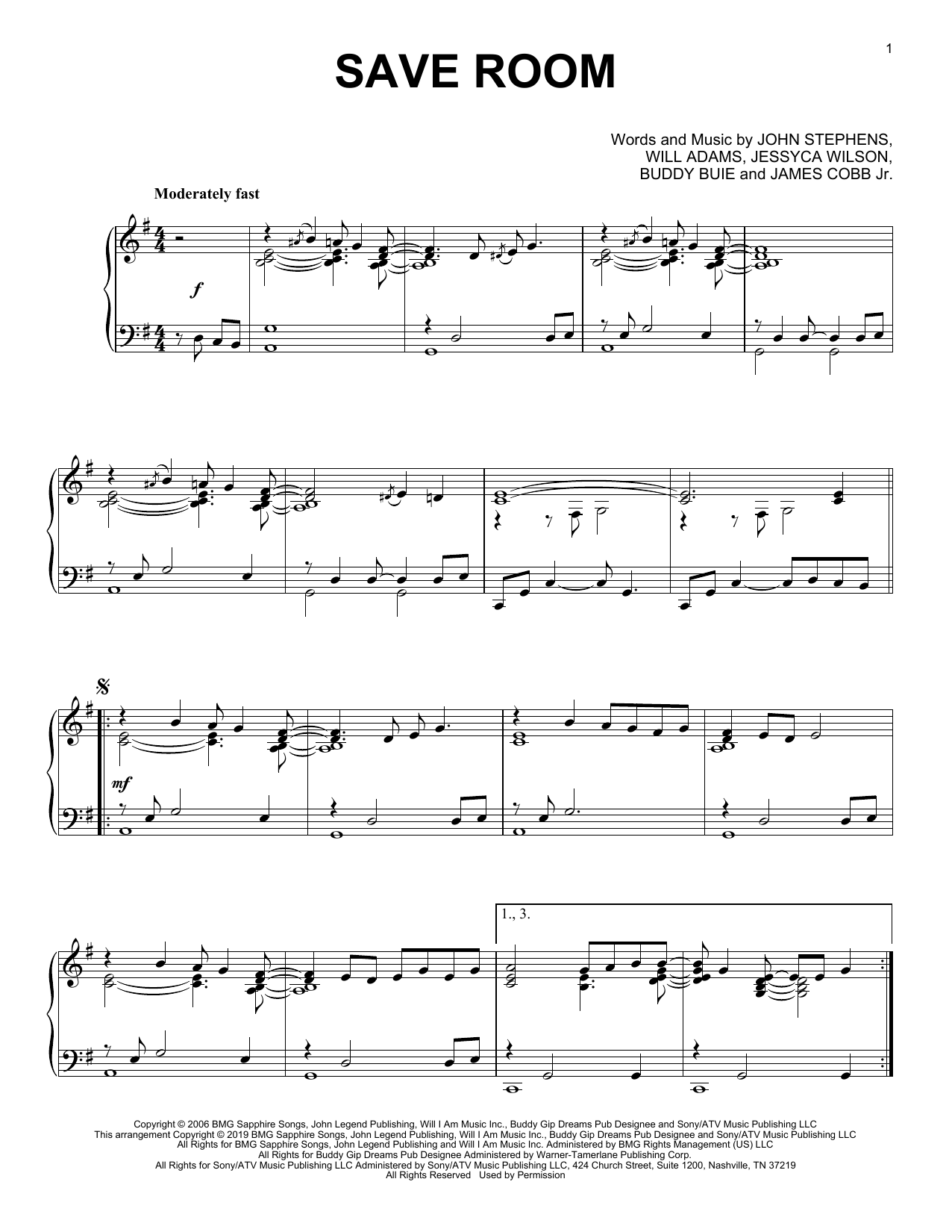 Save Room (Piano Solo) von John Legend