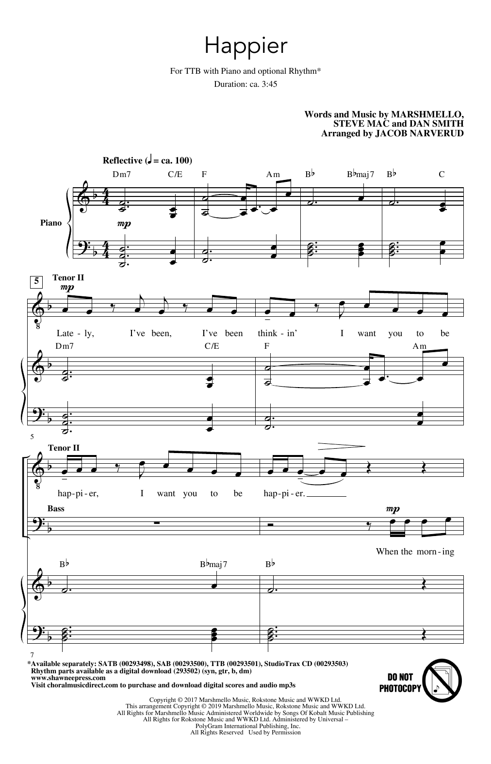 Happier (arr. Jacob Narverud) (TTBB Choir) von Marshmello & Bastille