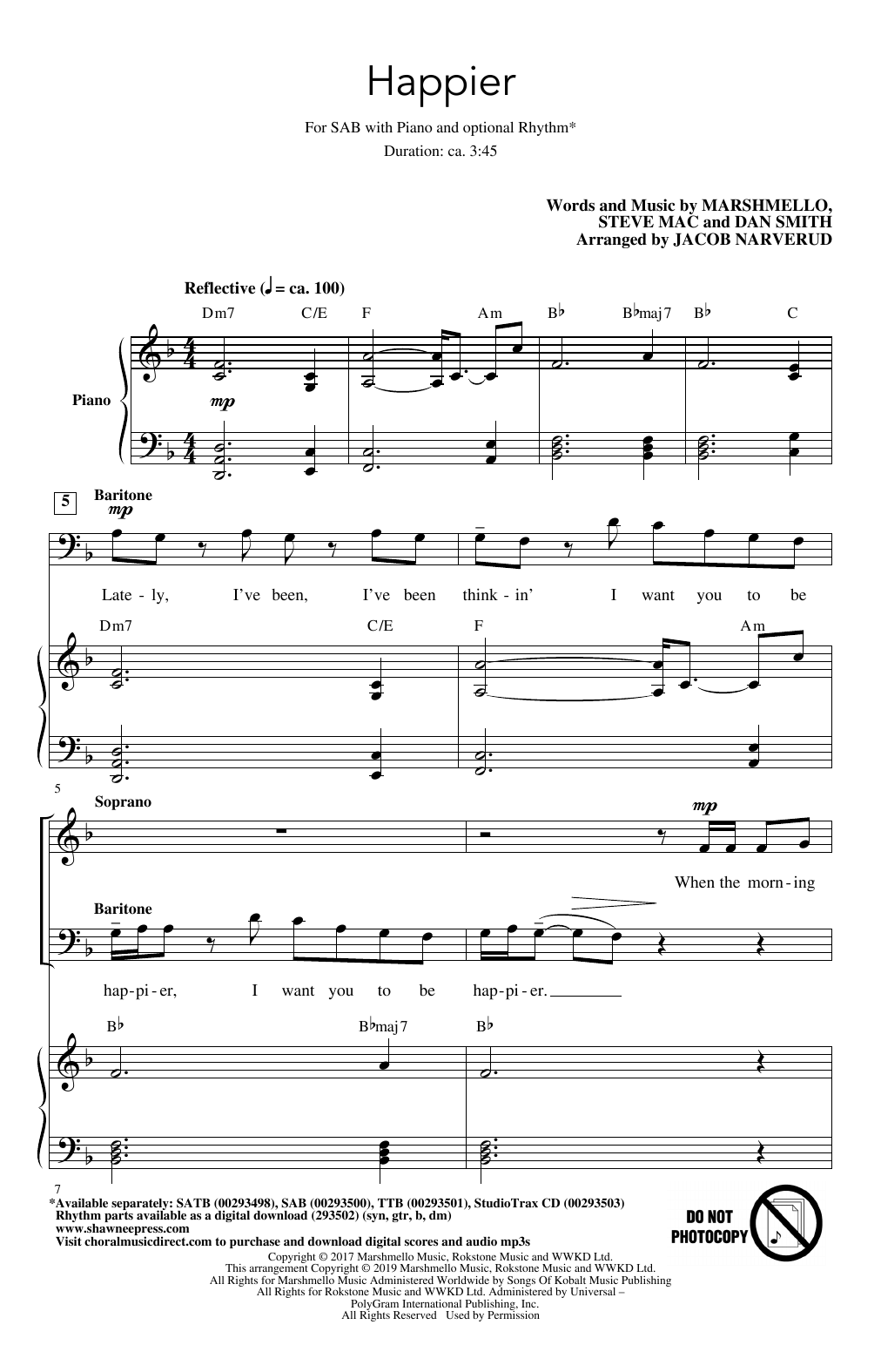 Happier (arr. Jacob Narverud) (SAB Choir) von Marshmello & Bastille