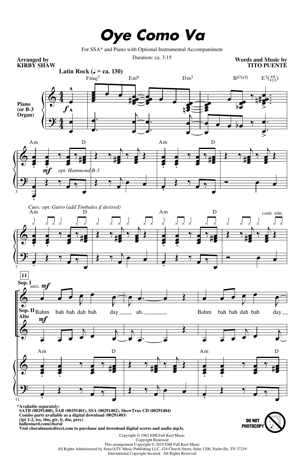 Oye Como Va (arr. Kirby Shaw) (SSA Choir) von Santana