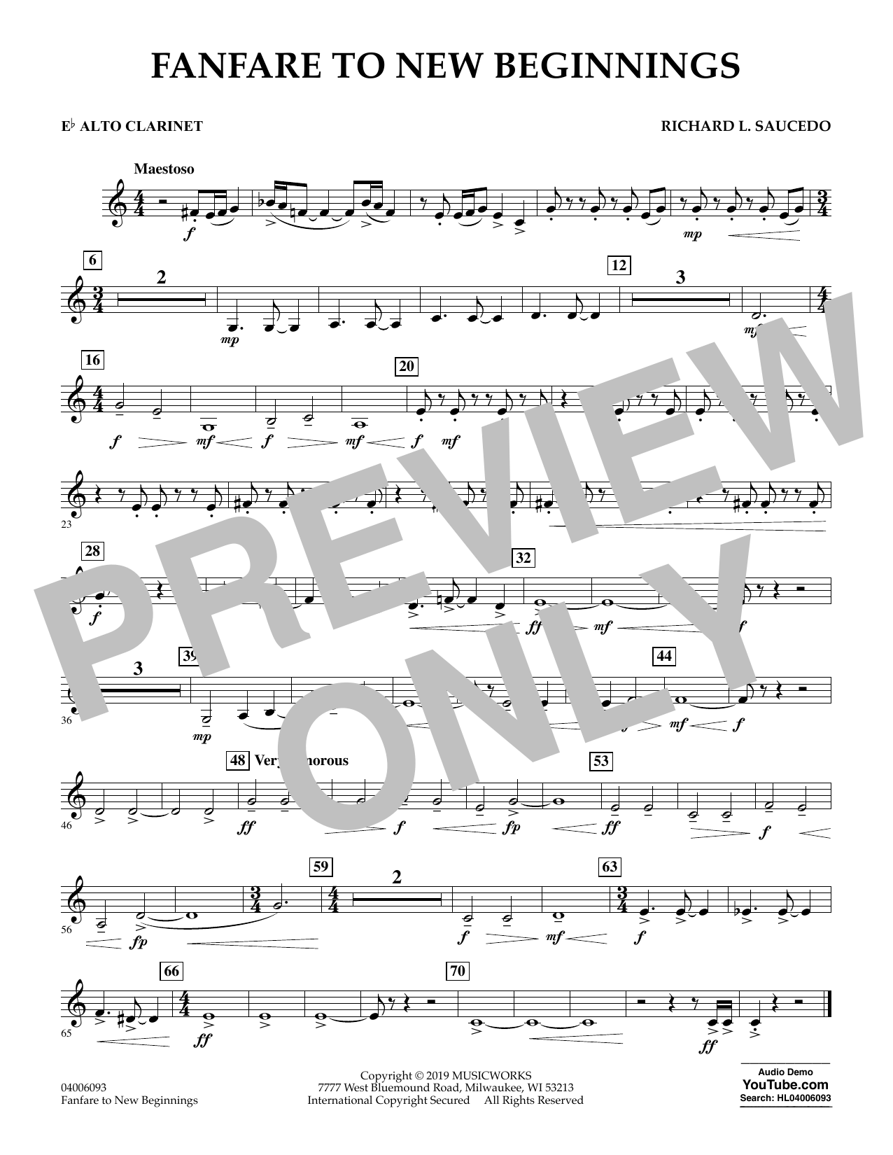 Fanfare for New Beginnings - Eb Alto Clarinet (Concert Band) von Richard L. Saucedo