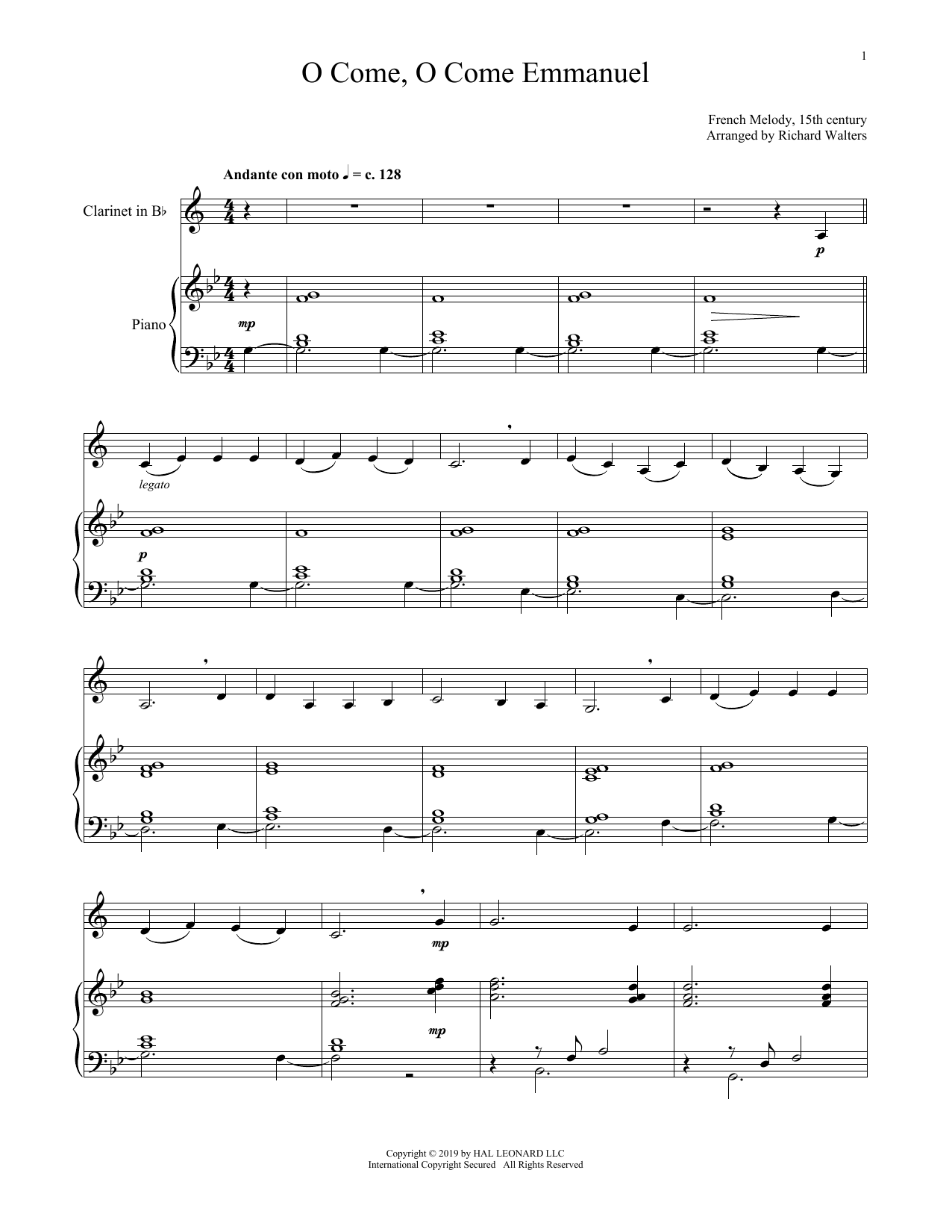O Come, O Come, Emmanuel (Clarinet and Piano) von Christmas Carol