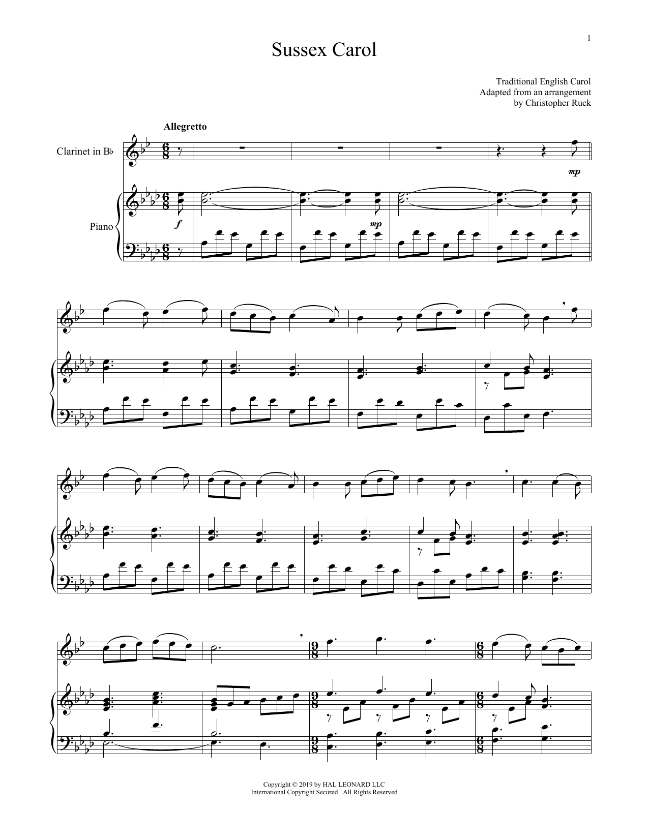 Sussex Carol (Clarinet and Piano) von Traditional English Carol