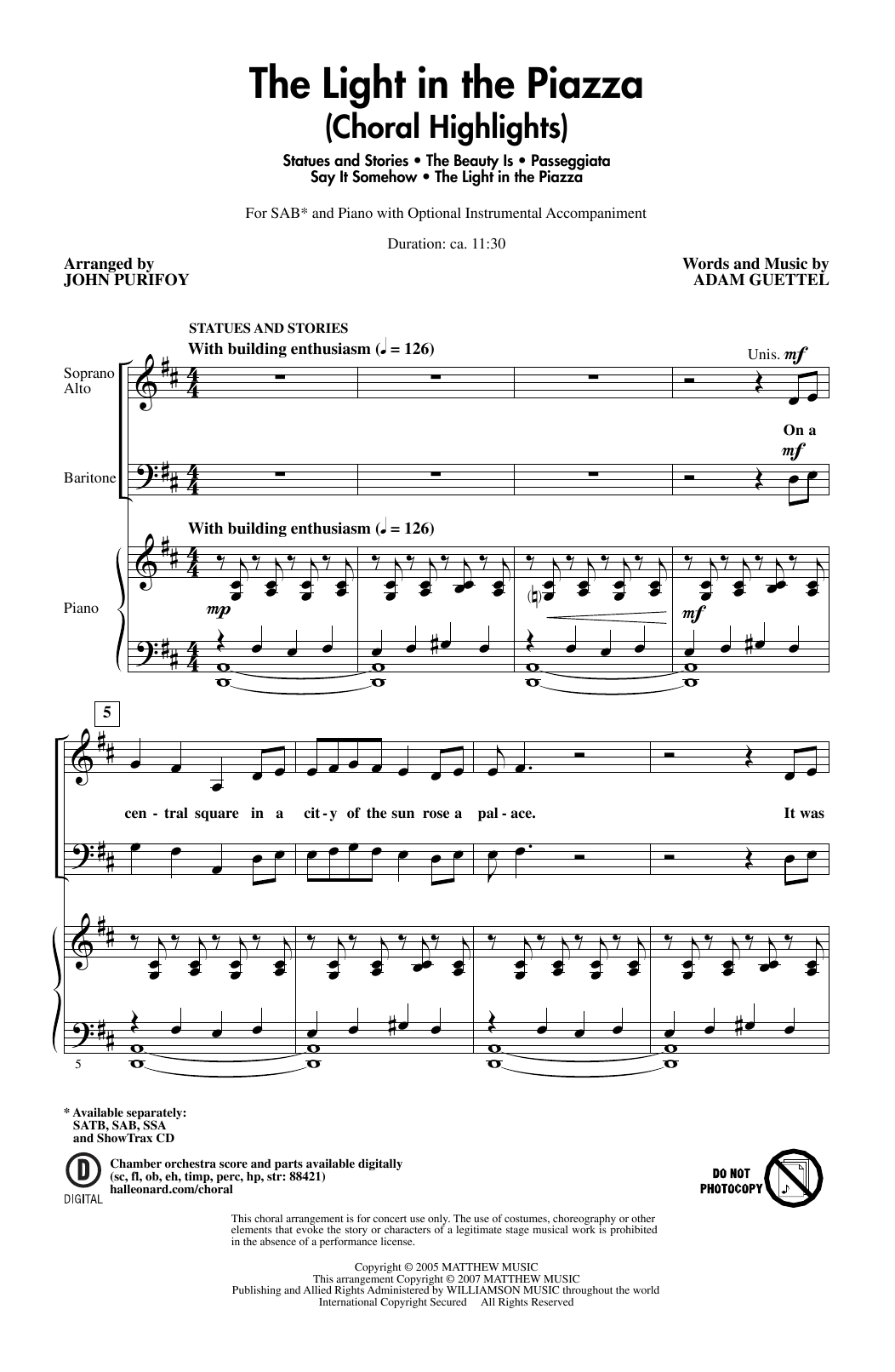 The Light In The Piazza (Choral Highlights) (arr. John Purifoy) (SAB Choir) von Adam Guettel