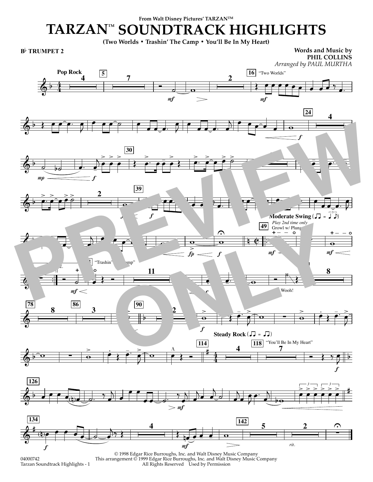 Tarzan Soundtrack Highlights (from Disney's Tarzan) (arr. Paul Murtha) - Bb Trumpet 2 (Concert Band) von Phil Collins
