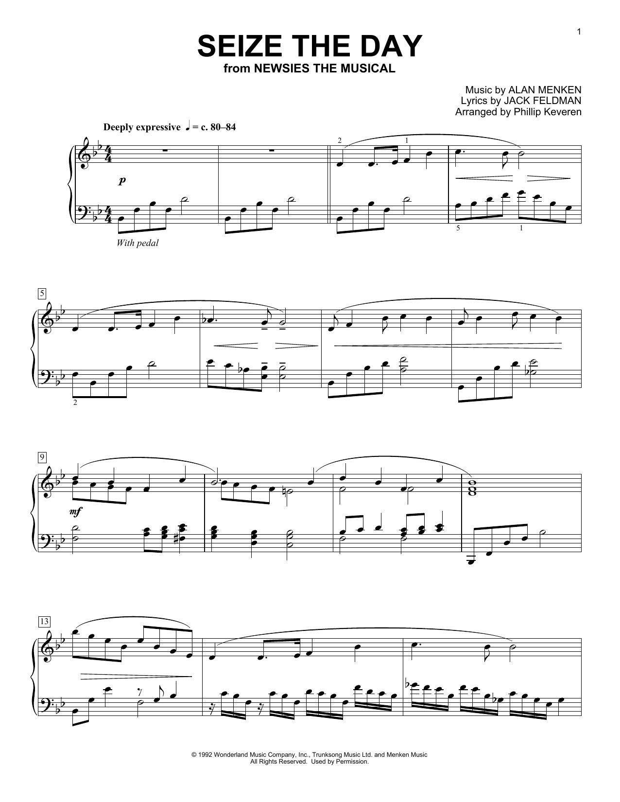 Seize The Day [Classical version] (from Newsies The Musical) (arr. Phillip Keveren) (Piano Solo) von Alan Menken & Jack Feldman