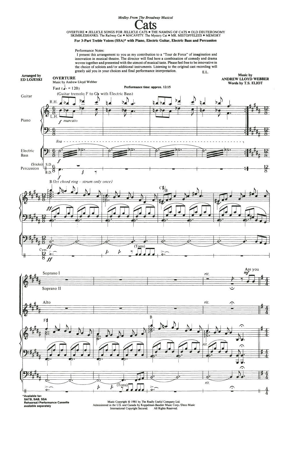 Cats (Medley) (arr. Ed Lojeski) (SSA Choir) von Andrew Lloyd Webber