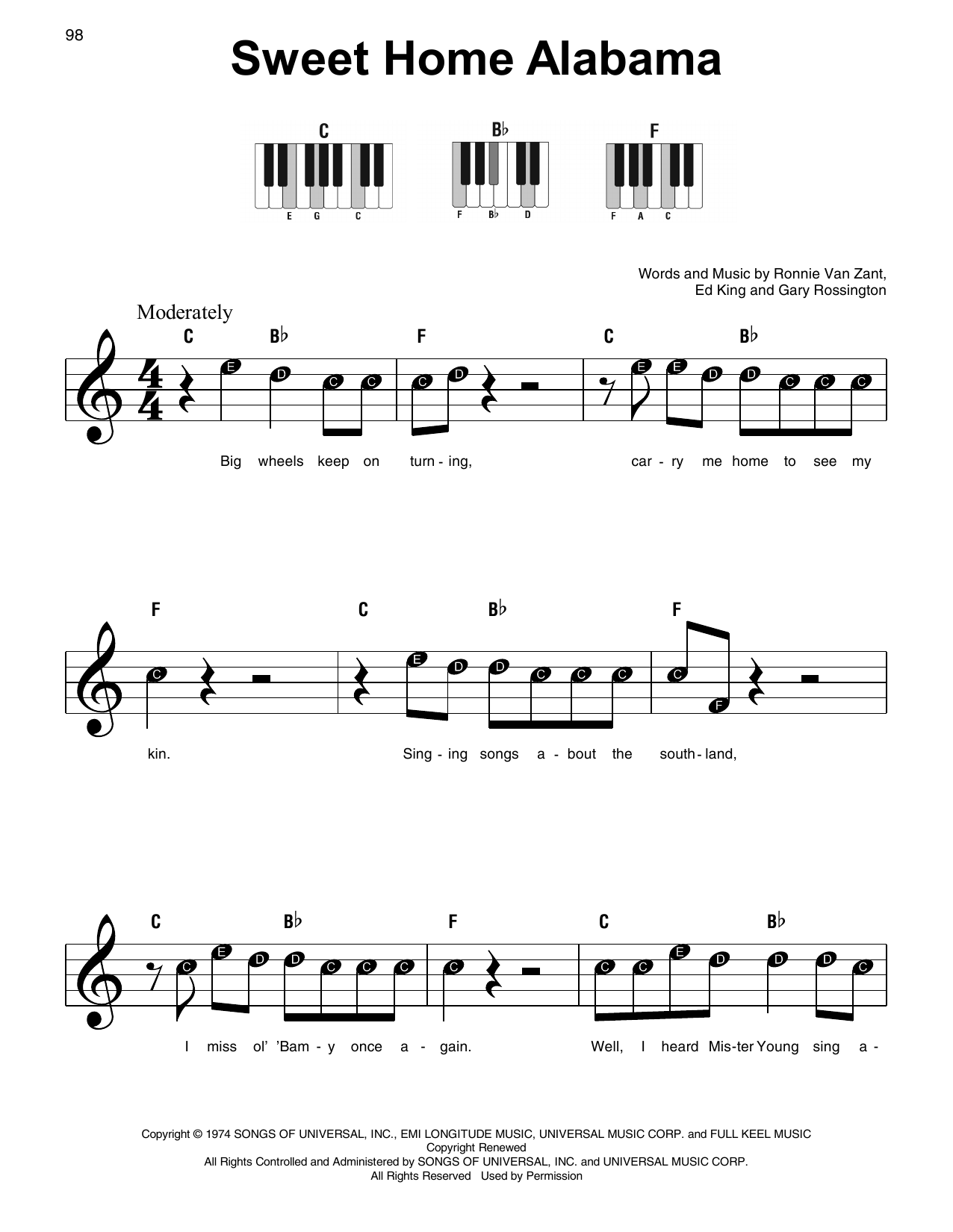 Sweet Home Alabama (Super Easy Piano) von Lynyrd Skynyrd