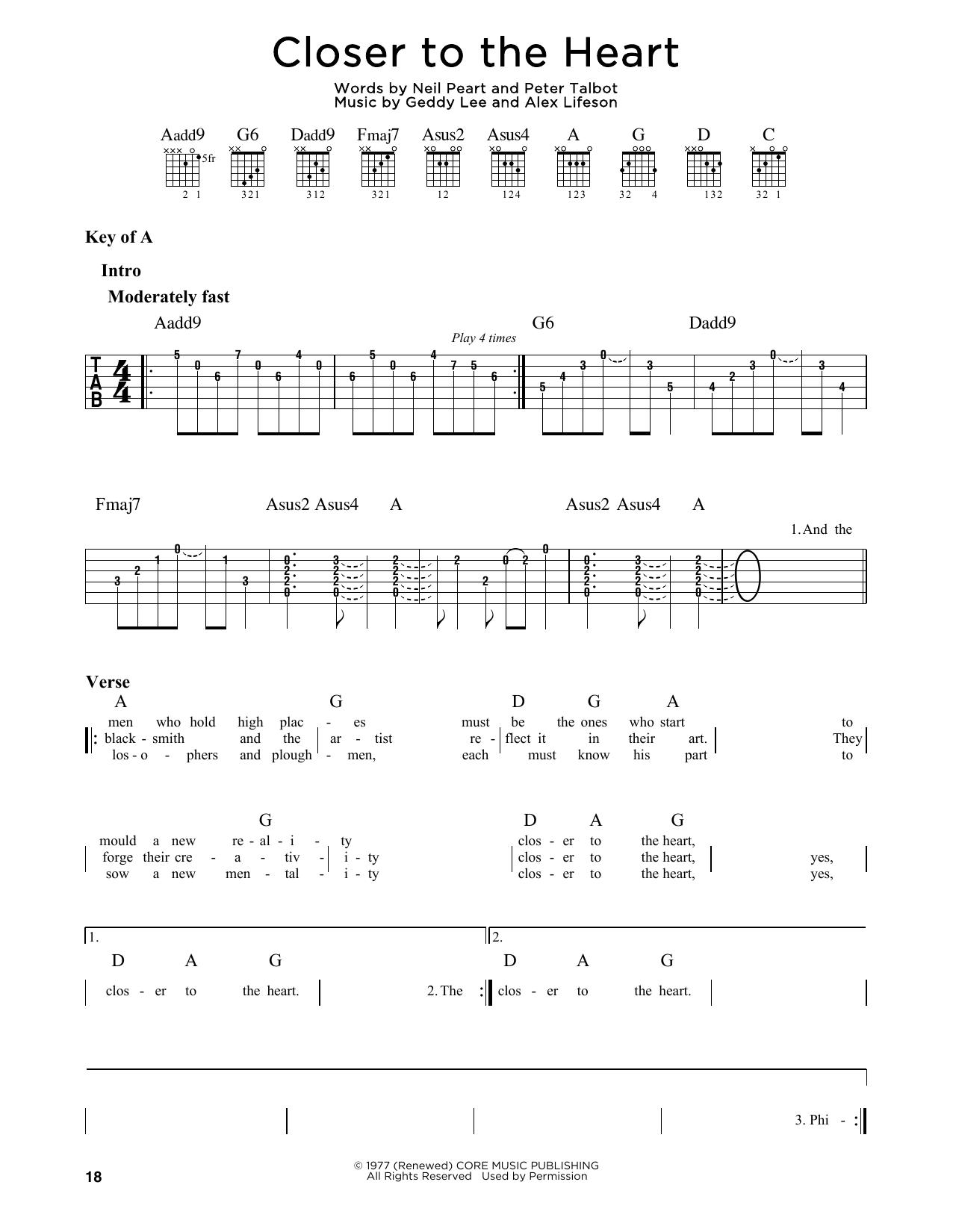 Closer To The Heart (Guitar Lead Sheet) von Rush