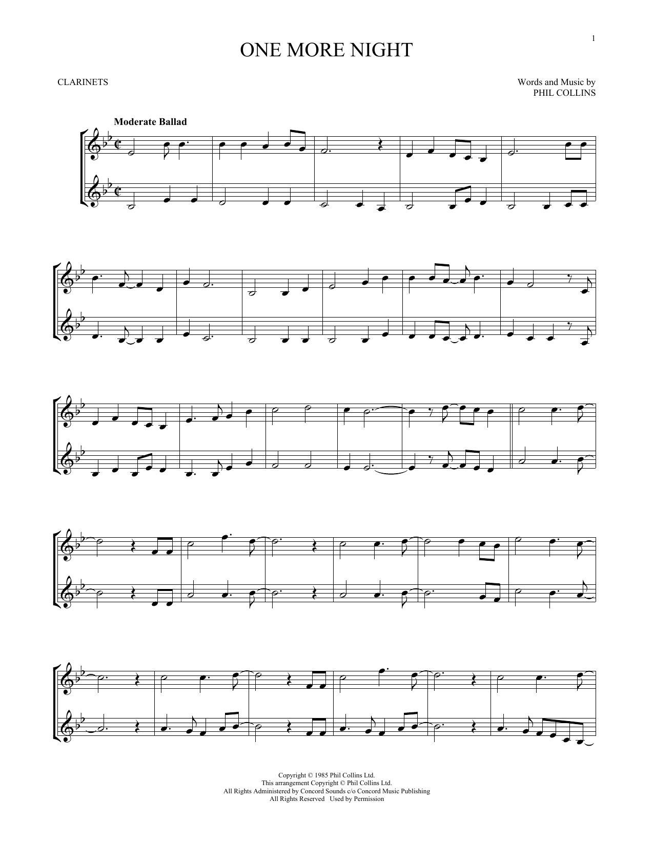 One More Night (Clarinet Duet) von Phil Collins