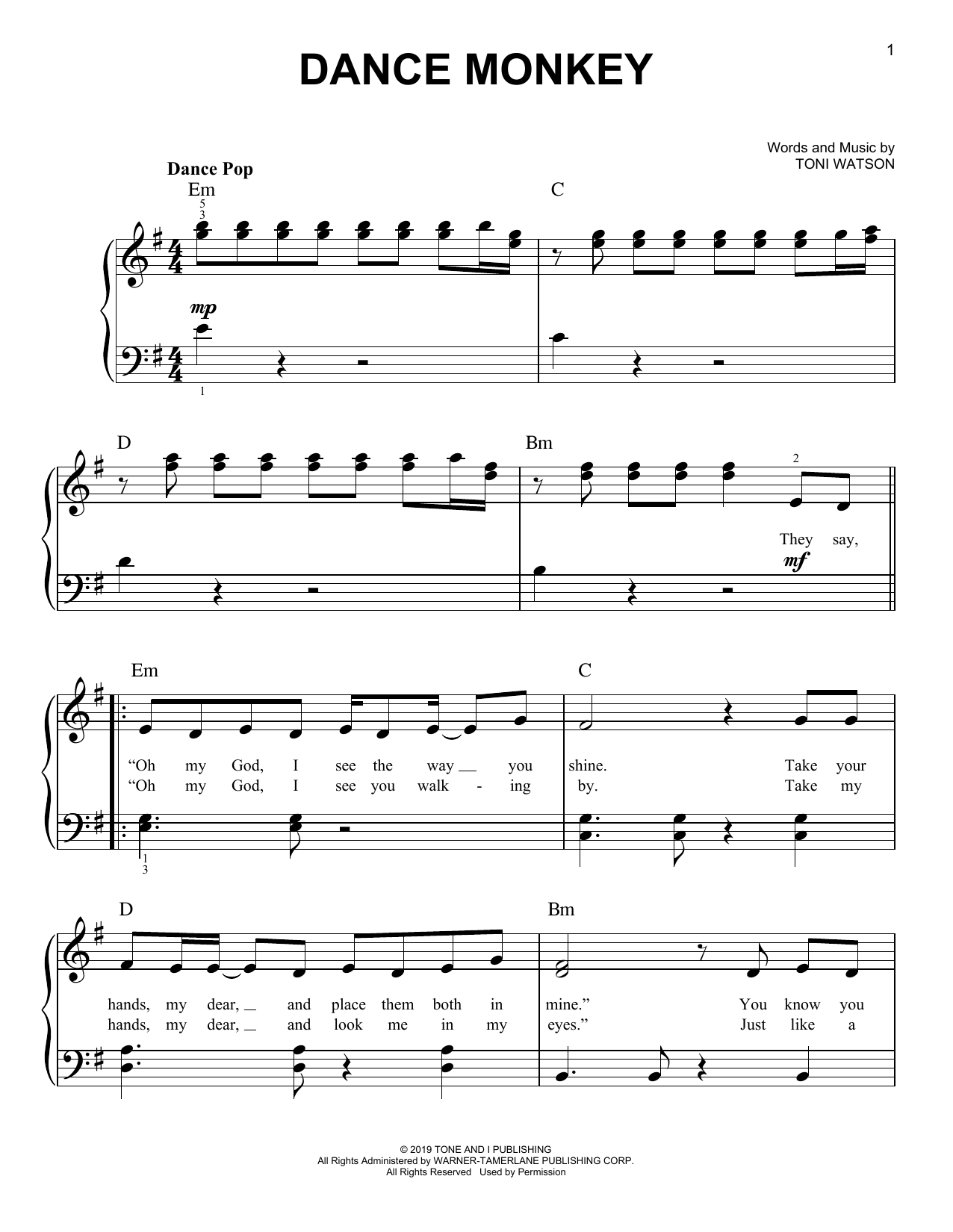 Dance Monkey (Easy Piano) von Tones And I