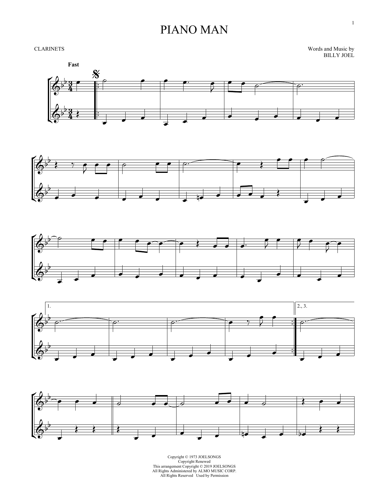 Piano Man (Clarinet Duet) von Billy Joel