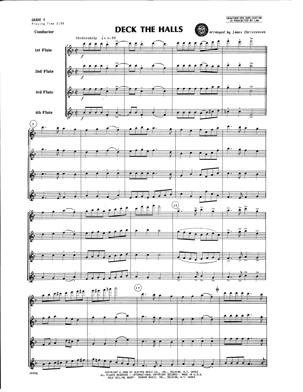 Deck the Halls (Flute Quartet) (arr. James Christensen) - Full Score (Woodwind Ensemble) von Traditional