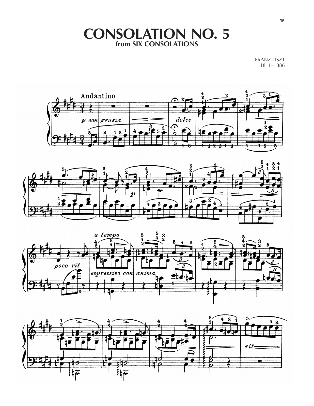 Consolation No. 5 In E Major (Piano Solo) von Franz Liszt