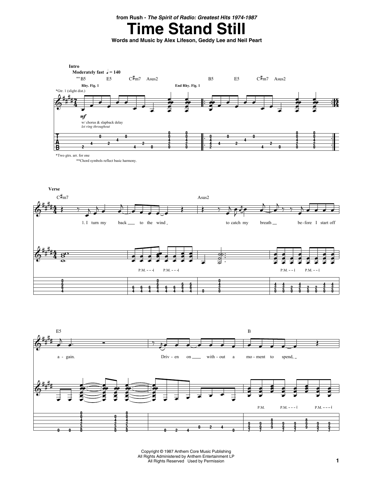 Time Stand Still (Guitar Tab) von Rush