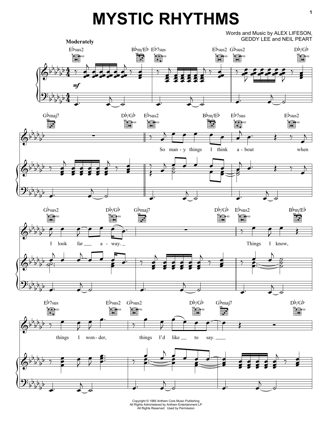 Mystic Rhythms (Piano, Vocal & Guitar Chords (Right-Hand Melody)) von Rush