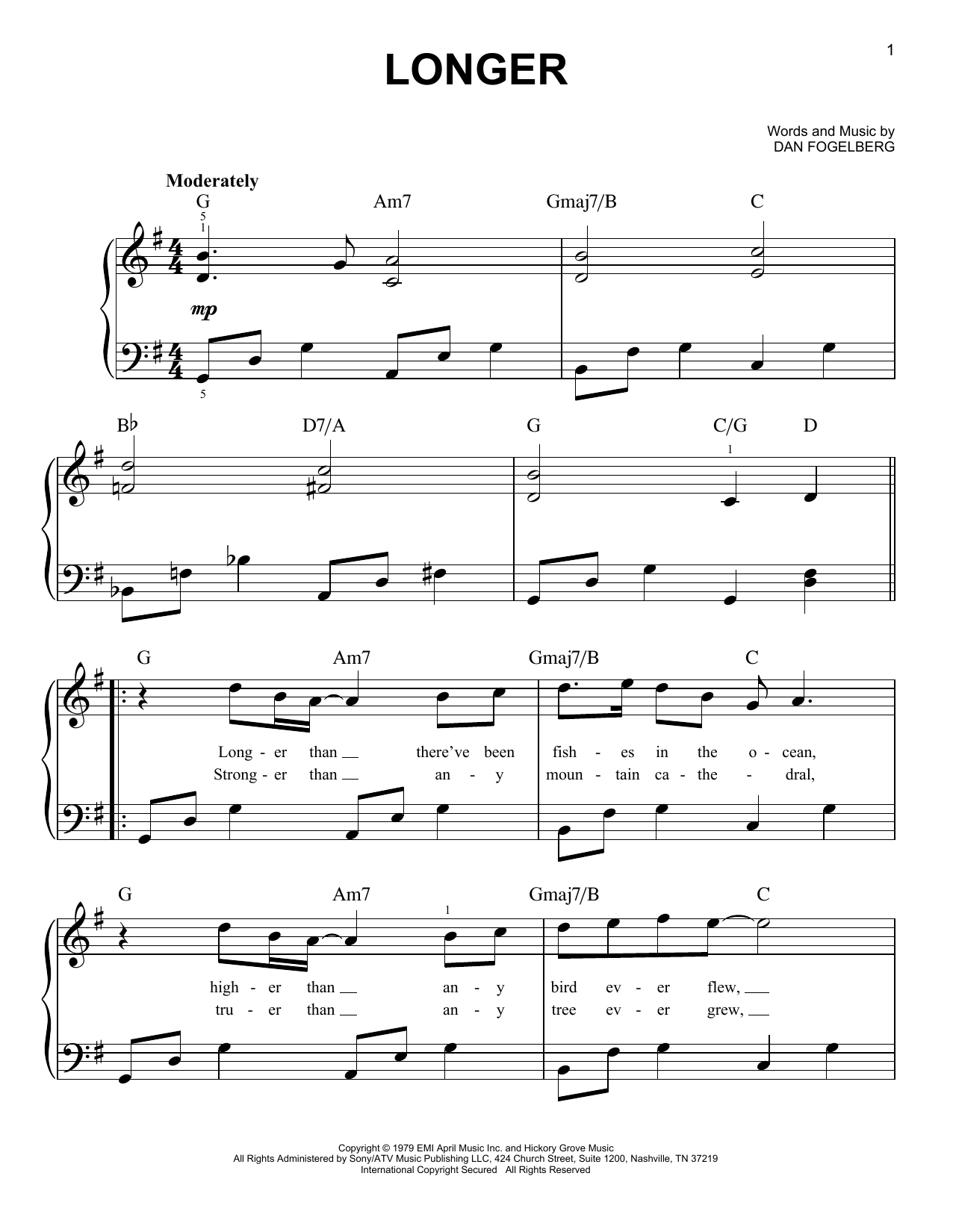 Longer (Very Easy Piano) von Dan Fogelberg