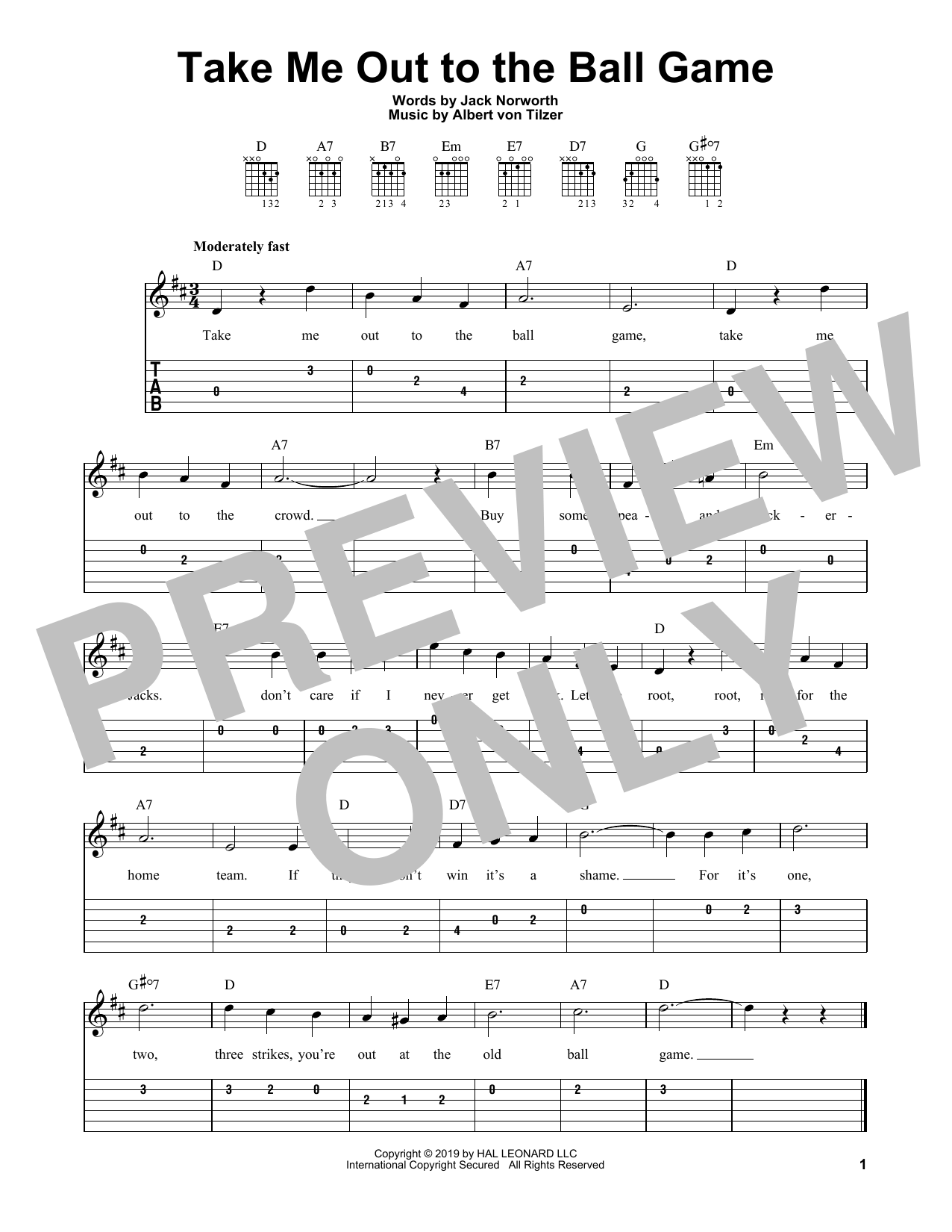Take Me Out To The Ball Game (Easy Guitar Tab) von Jack Norworth and Albert von Tilzer