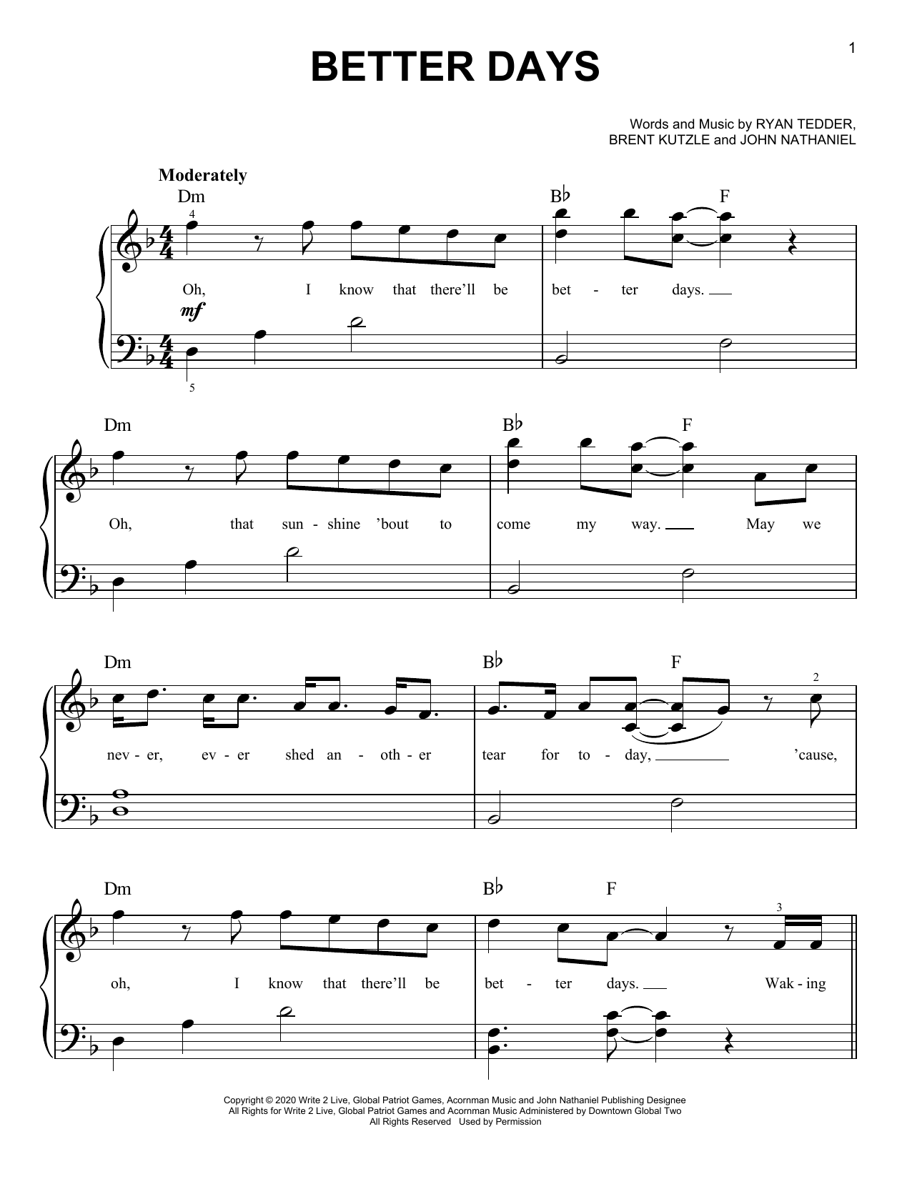 Better Days (Very Easy Piano) von OneRepublic
