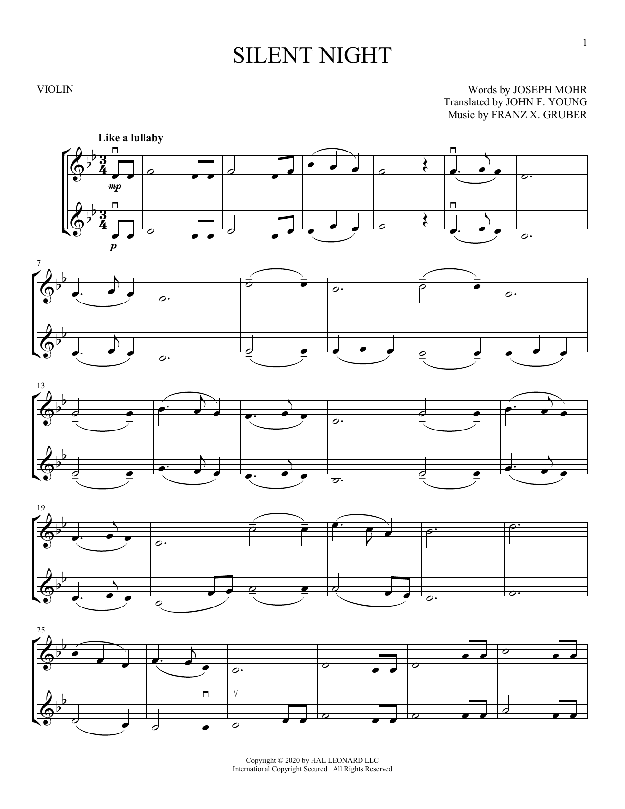 Silent Night (Violin Duet) von Joseph Mhr and Franz Gruber