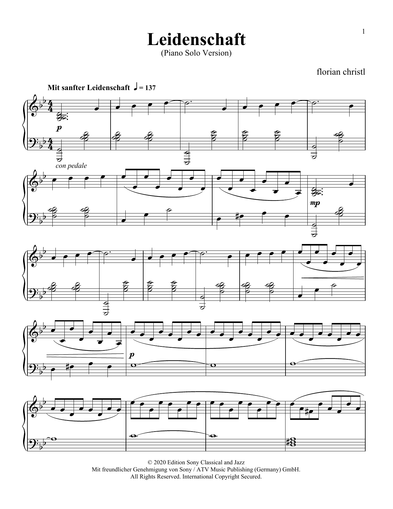 Leidenschaft (solo piano version) (Piano Solo) von Florian Christl