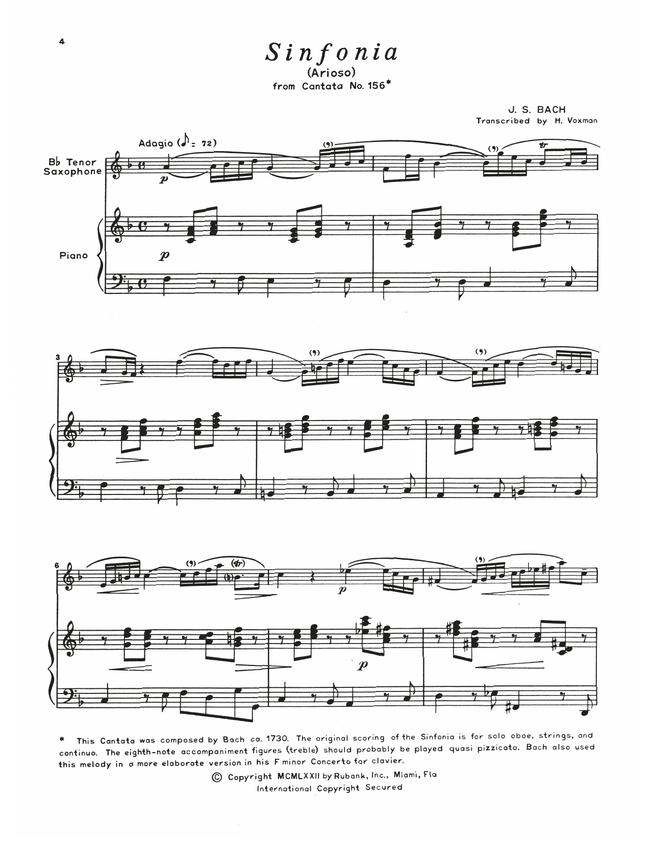 Sinfonia (Tenor Sax and Piano) von Johann Sebastian Bach