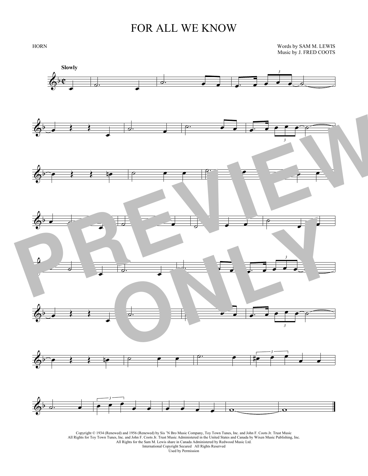 For All We Know (French Horn Solo) von J. Fred Coots