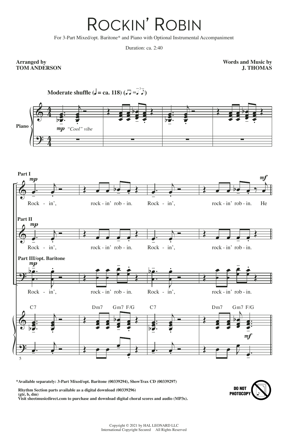 Rockin' Robin (arr. Tom Anderson) (3-Part Mixed Choir) von J. Thomas
