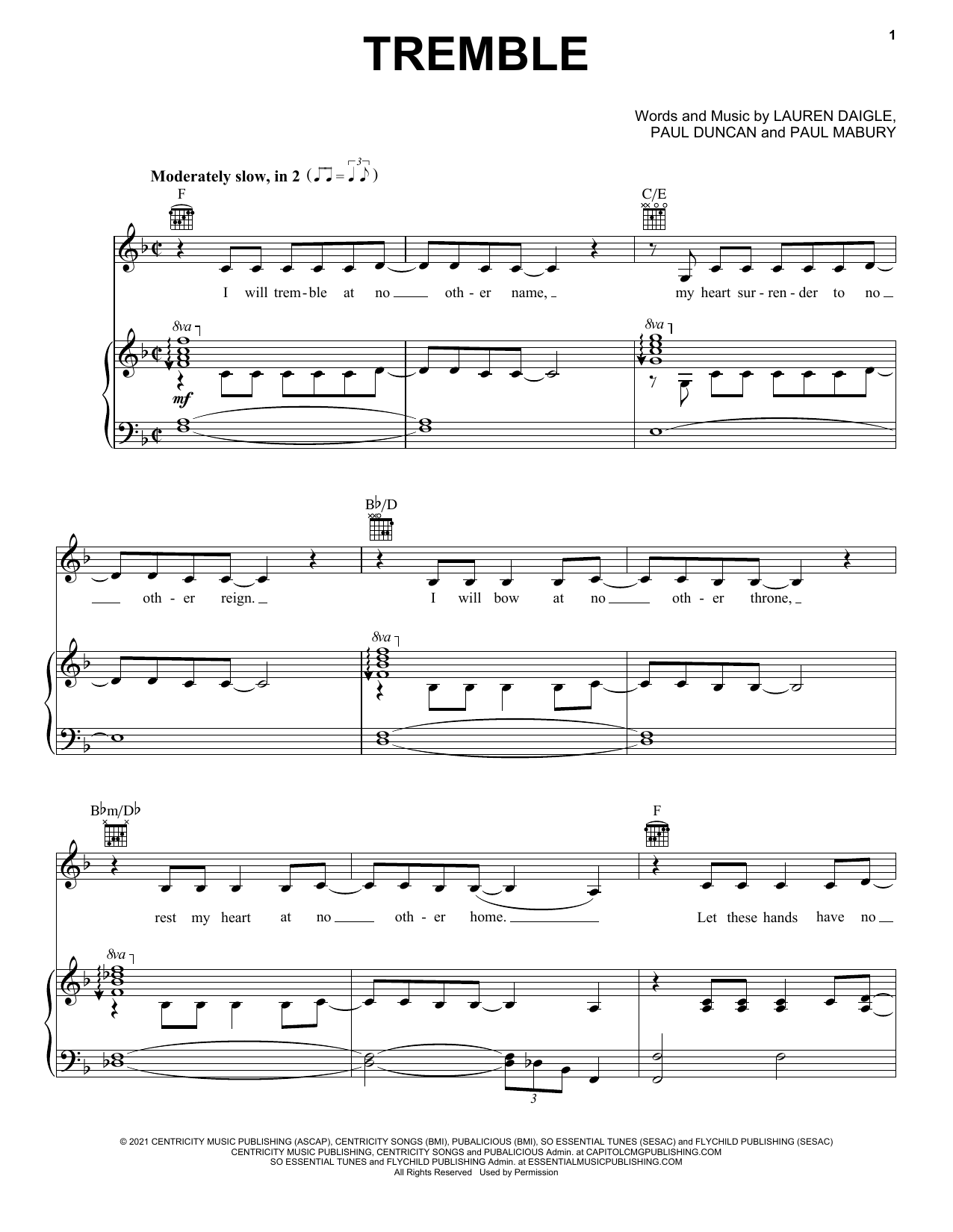 Tremble (Piano, Vocal & Guitar Chords (Right-Hand Melody)) von Lauren Daigle