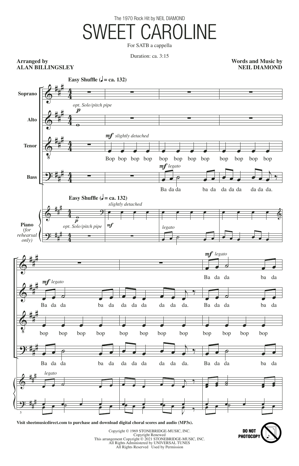Sweet Caroline (arr. Alan Billingsley) (SATB Choir) von Neil Diamond