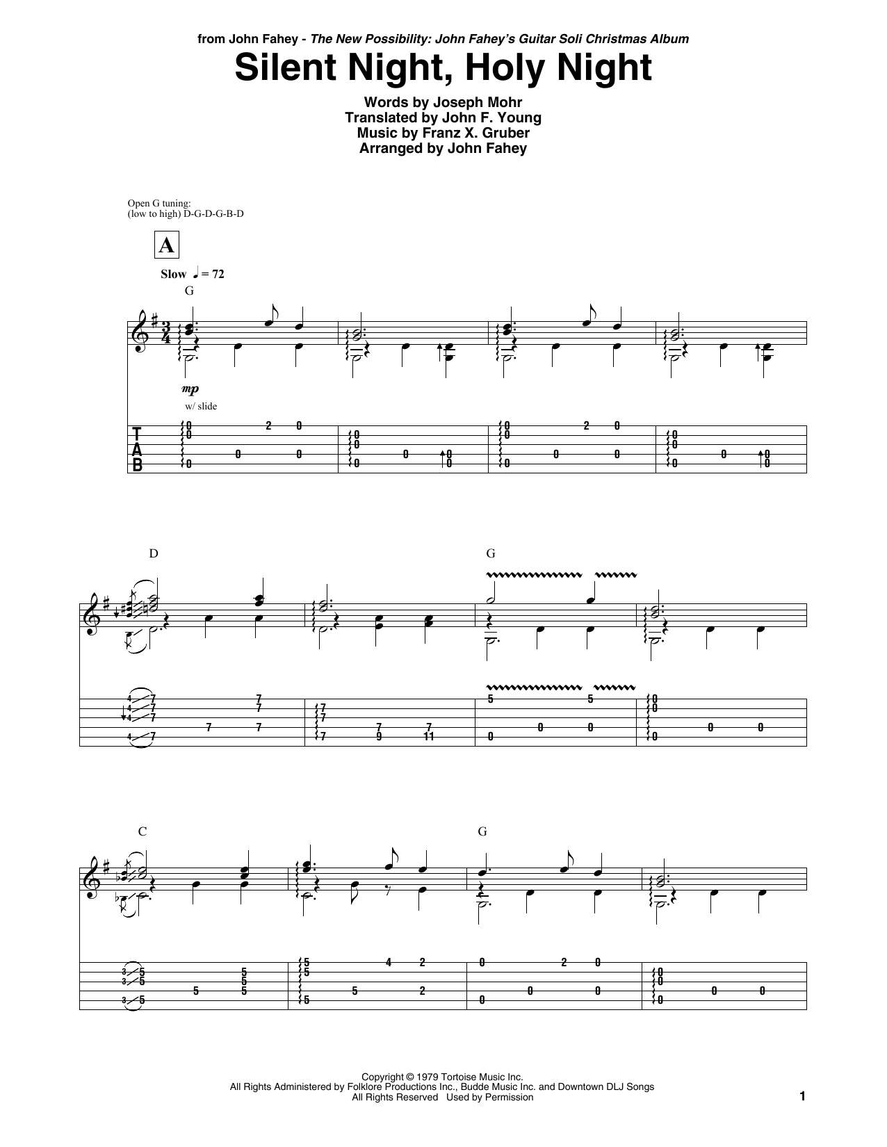 Silent Night, Holy Night (Guitar Tab) von John Fahey