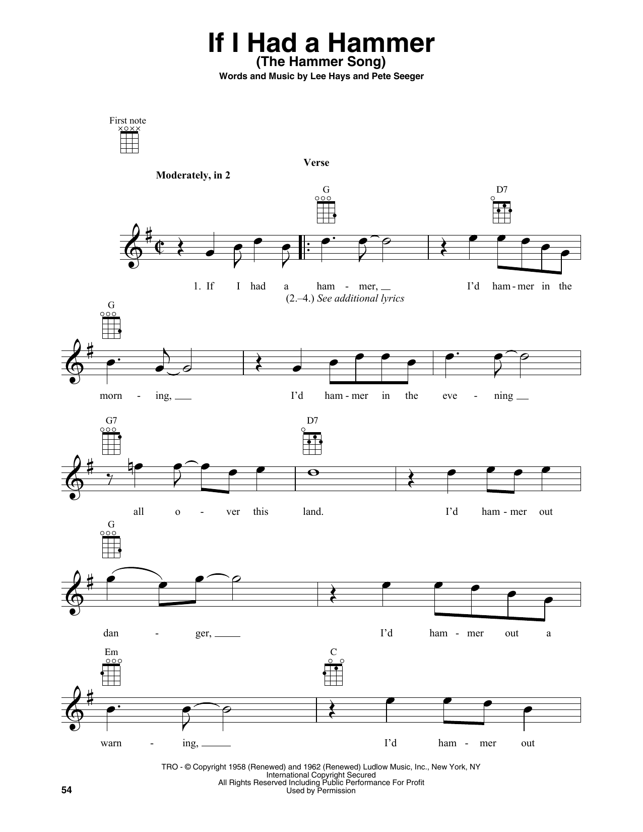 If I Had A Hammer (The Hammer Song) (Baritone Ukulele) von Peter, Paul & Mary
