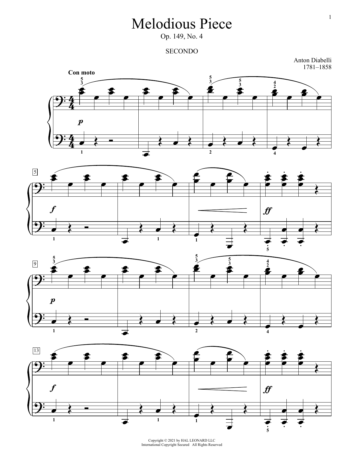 Melodious Piece, Op. 149, No. 4 (Piano Duet) von Anton Diabelli