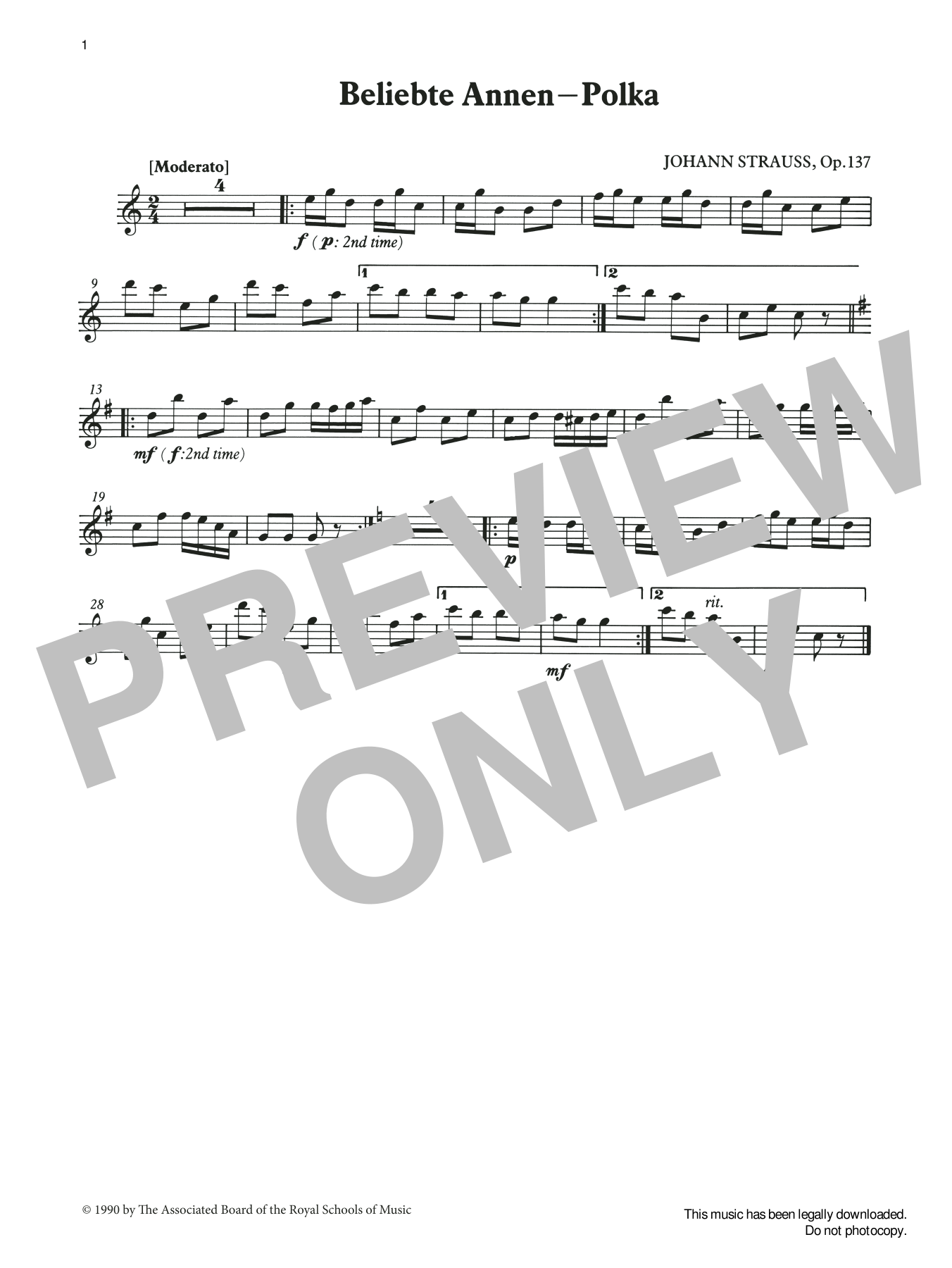 Beliebte Annen - Polka (score & part) from Graded Music for Tuned Percussion, Book I (Percussion Solo) von Johann Strauss I