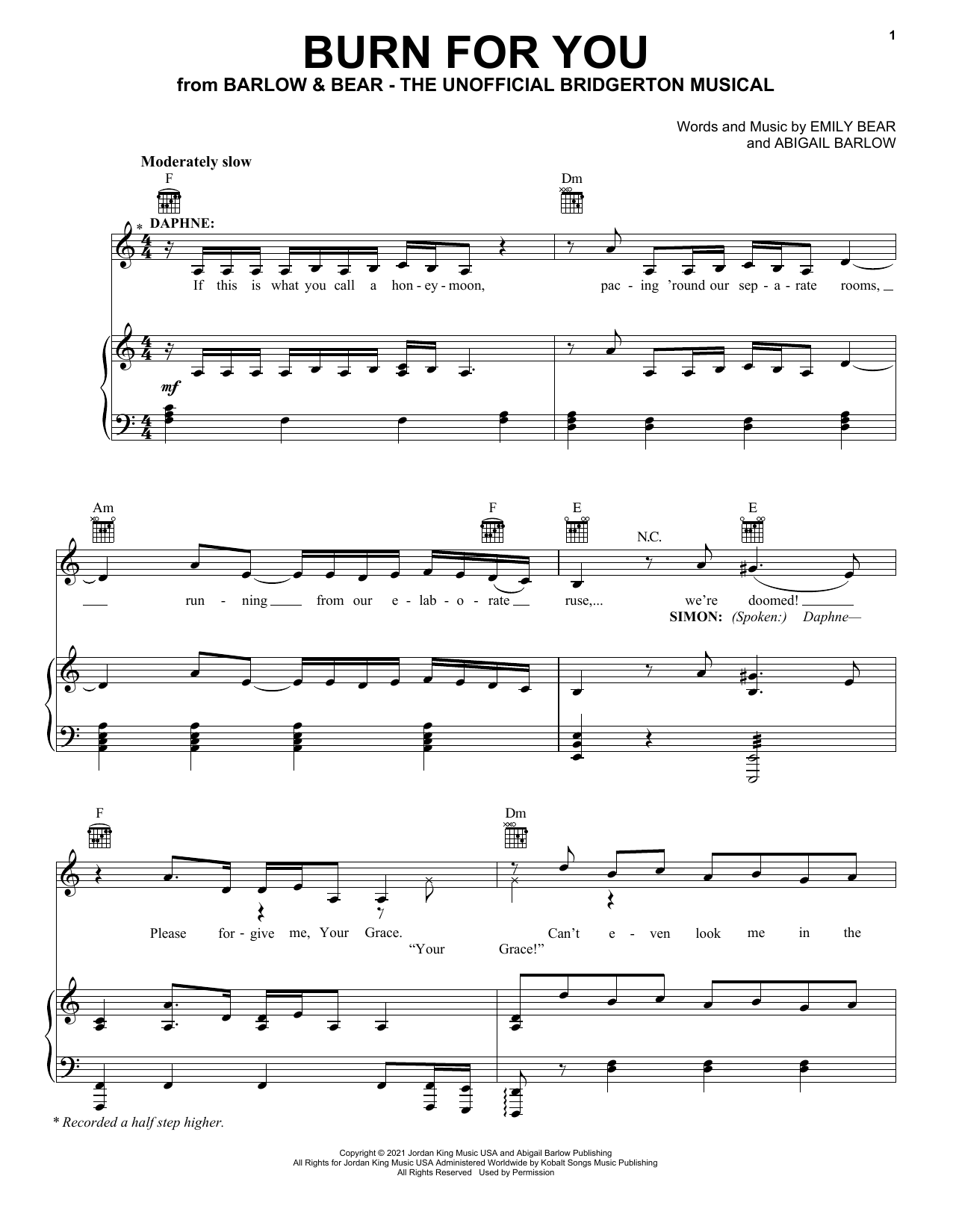 Burn For You (from The Unofficial Bridgerton Musical) (Piano, Vocal & Guitar Chords (Right-Hand Melody)) von Barlow & Bear